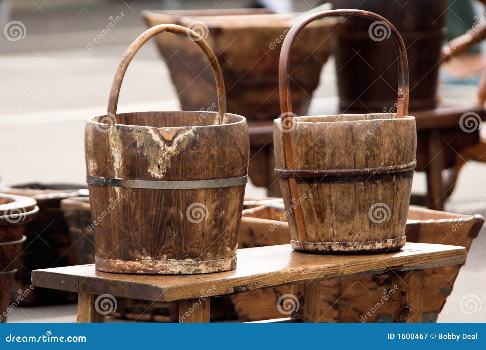 Rustic Pails stock image. Image of pail, retro, pair, bench 1600467