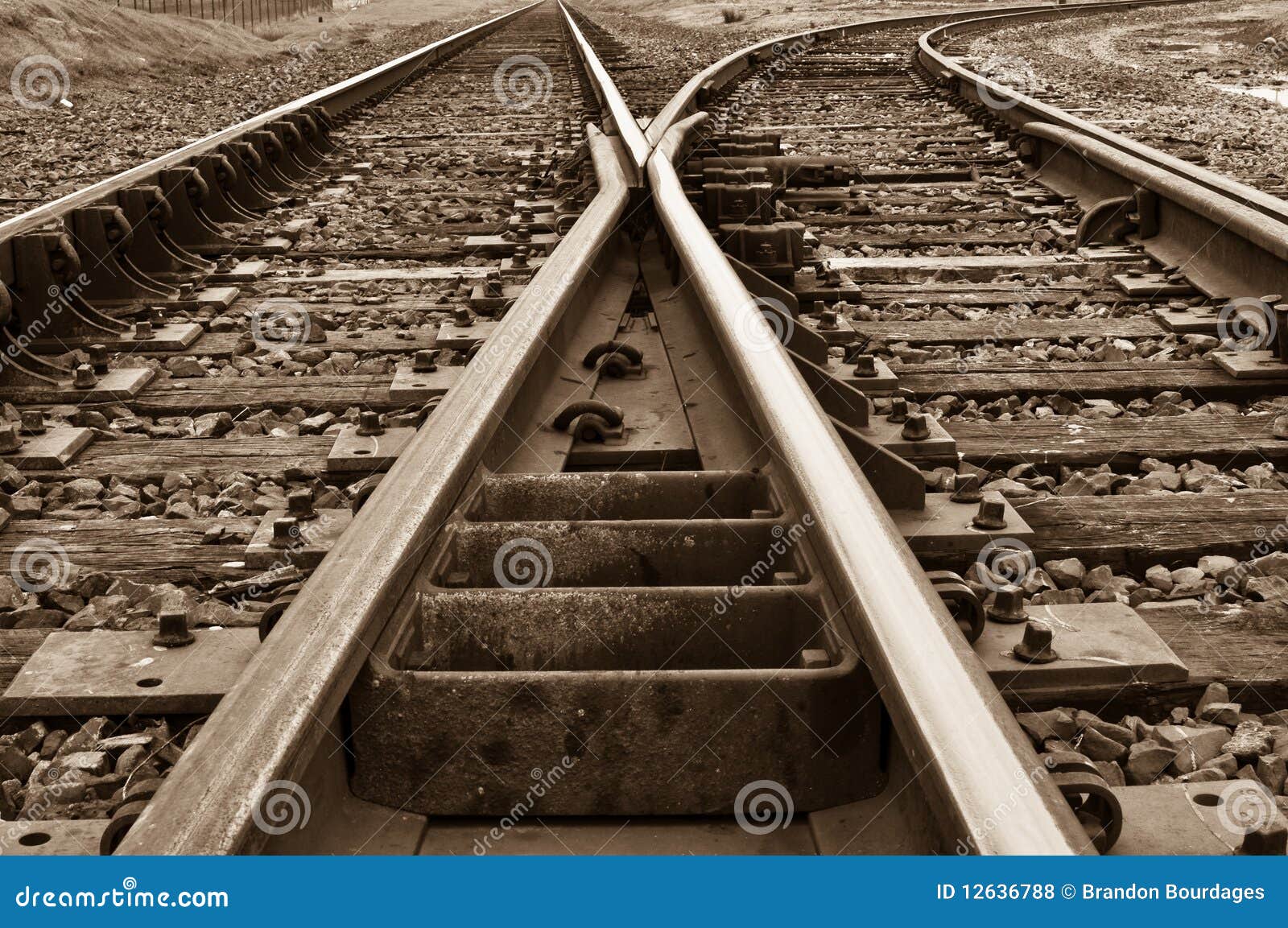 rustic railroad track splitting lanes