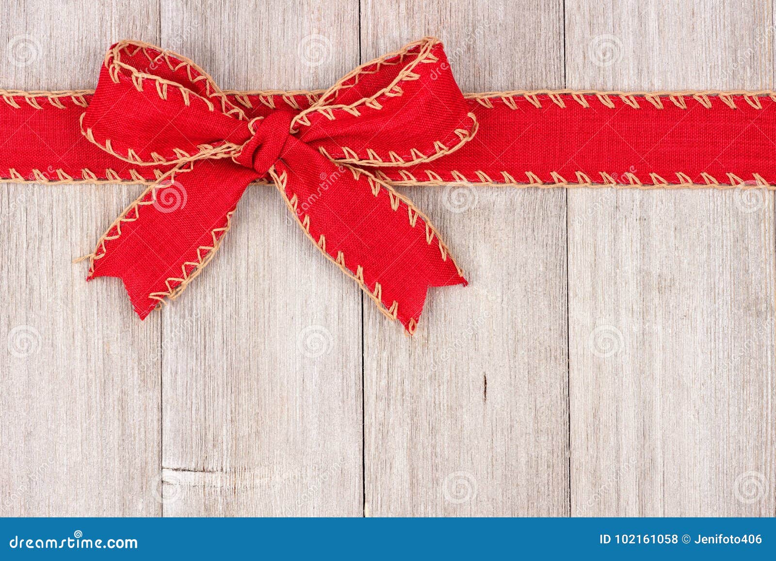 Red Christmas Bow and Ribbon Top Border on Old White Wood Stock Photo -  Image of decor, celebration: 102161058