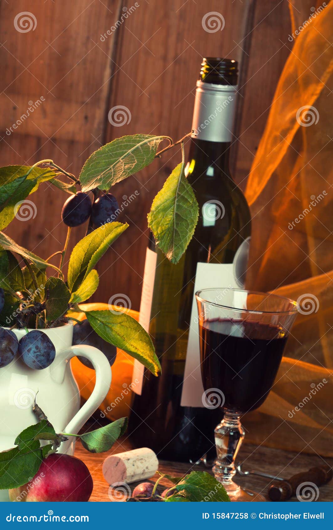 Rustic Red Wine stock photo. Image of corkscrew, fruits - 15847258