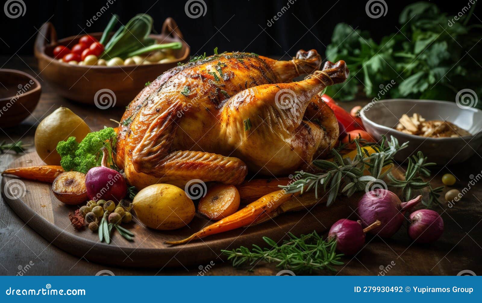 Rustic Roast Dinner Grilled Turkey, Organic Vegetables, and Homemade