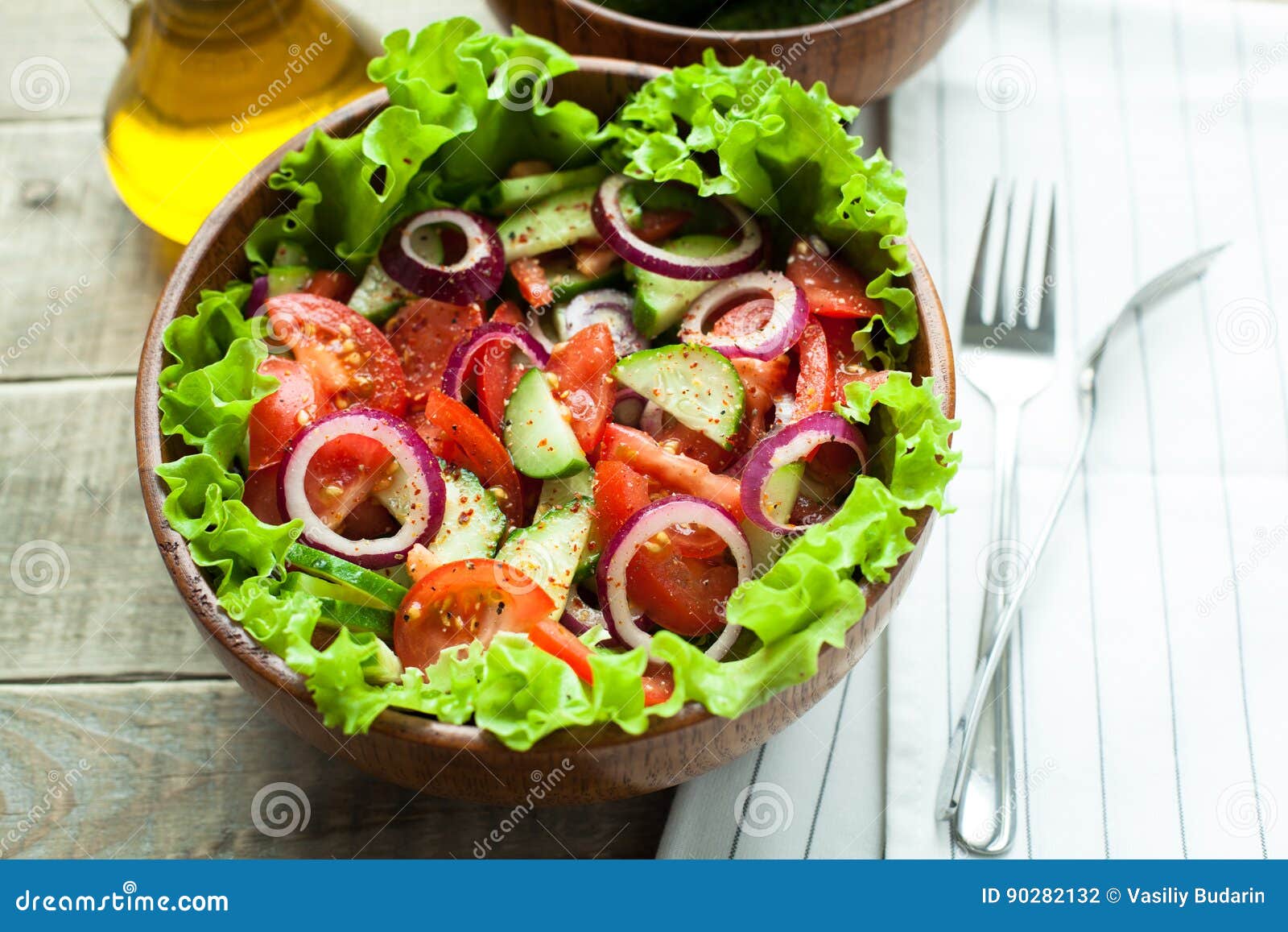 Rustic Salad of Fresh Tomatoes, Cucumbers, Red Onions and Lettuce ...