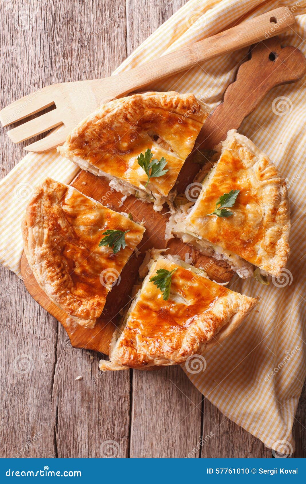 Rustic Sliced Chicken Pie Close-up on the Table. Vertical Top Vi Stock ...