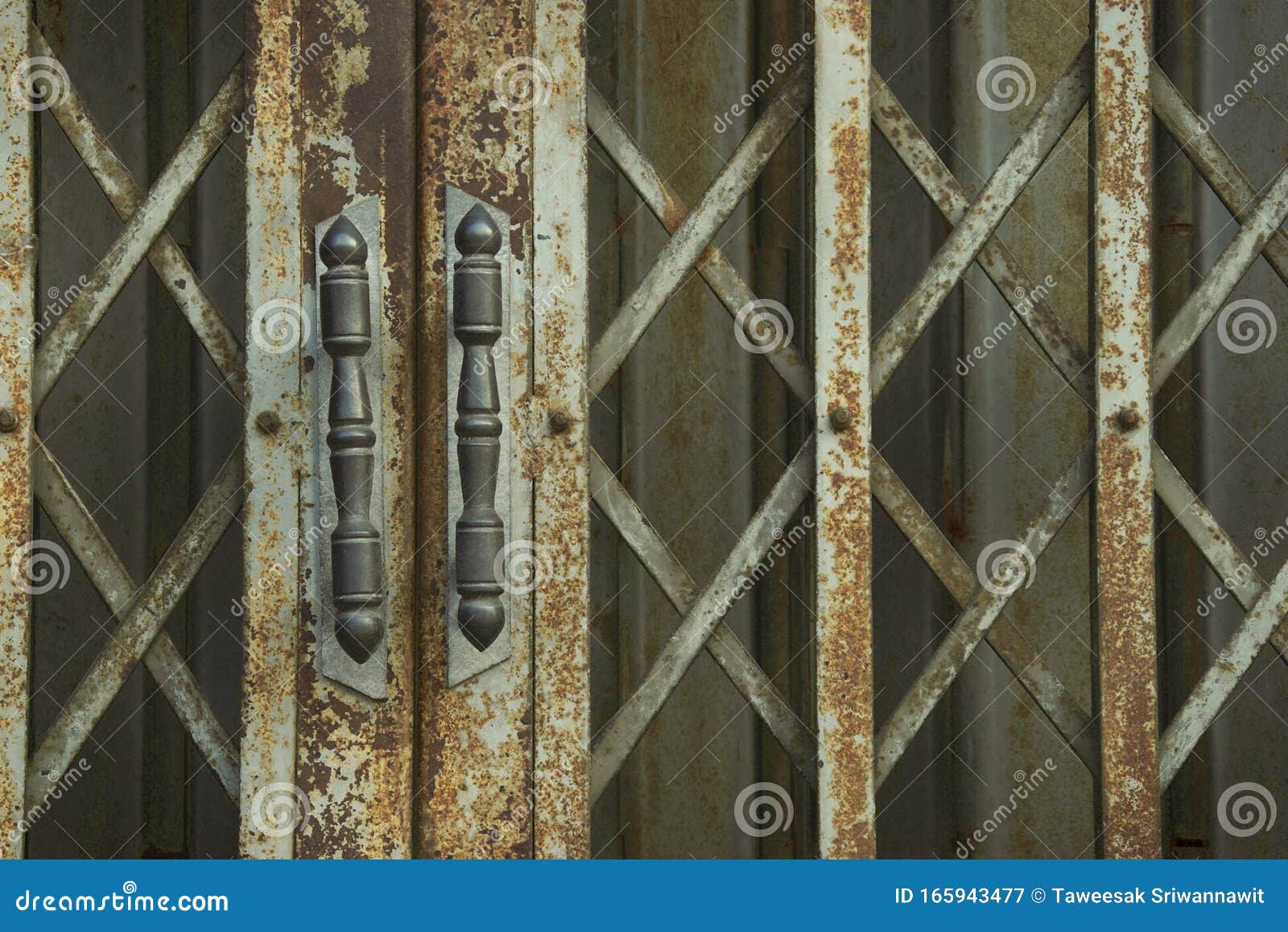 Rustic Steel Folding Door with Retro Style Handles Stock Image Image
