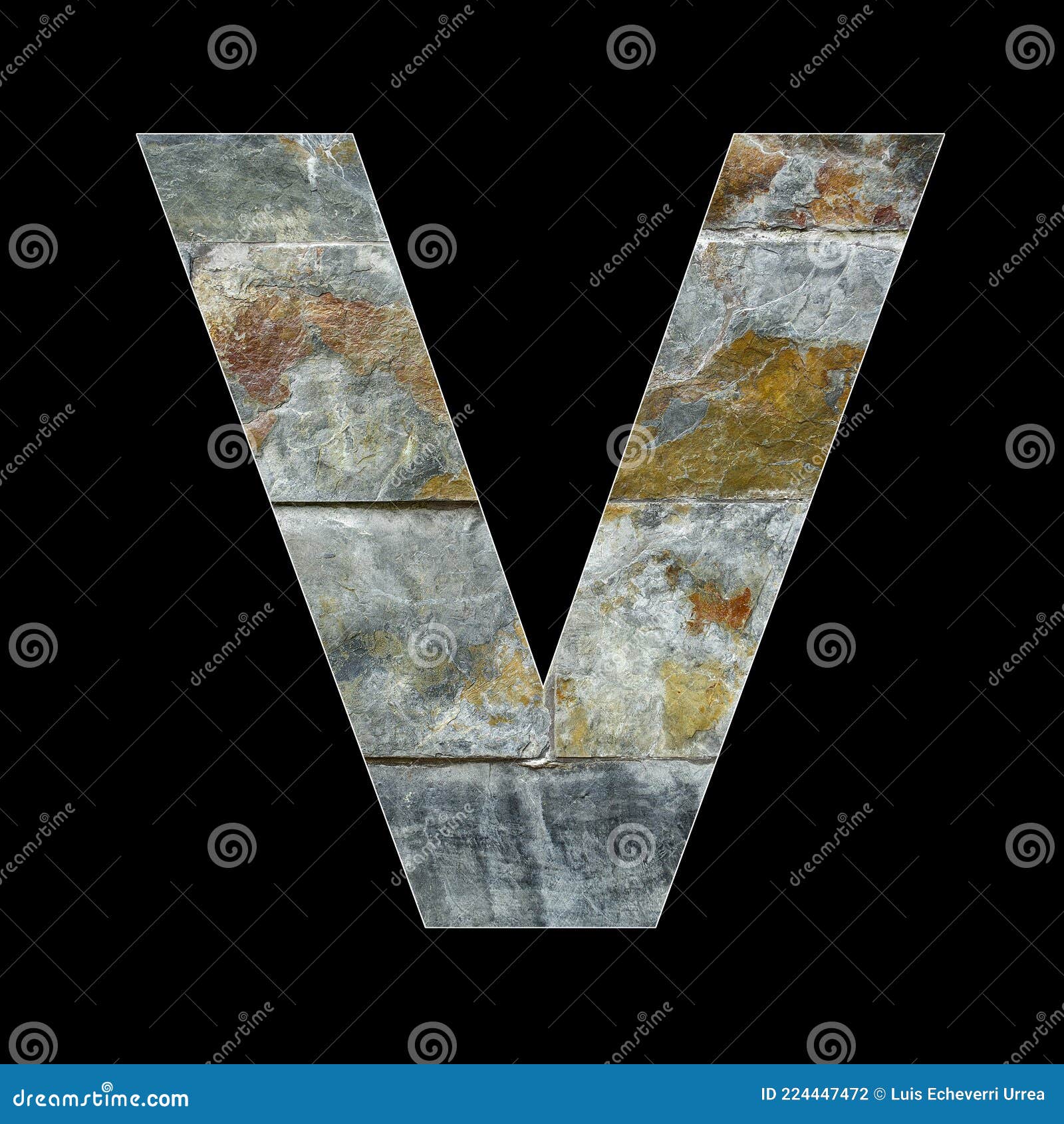 Rustic Stone Letter V Black Background Stock Photo Image of type
