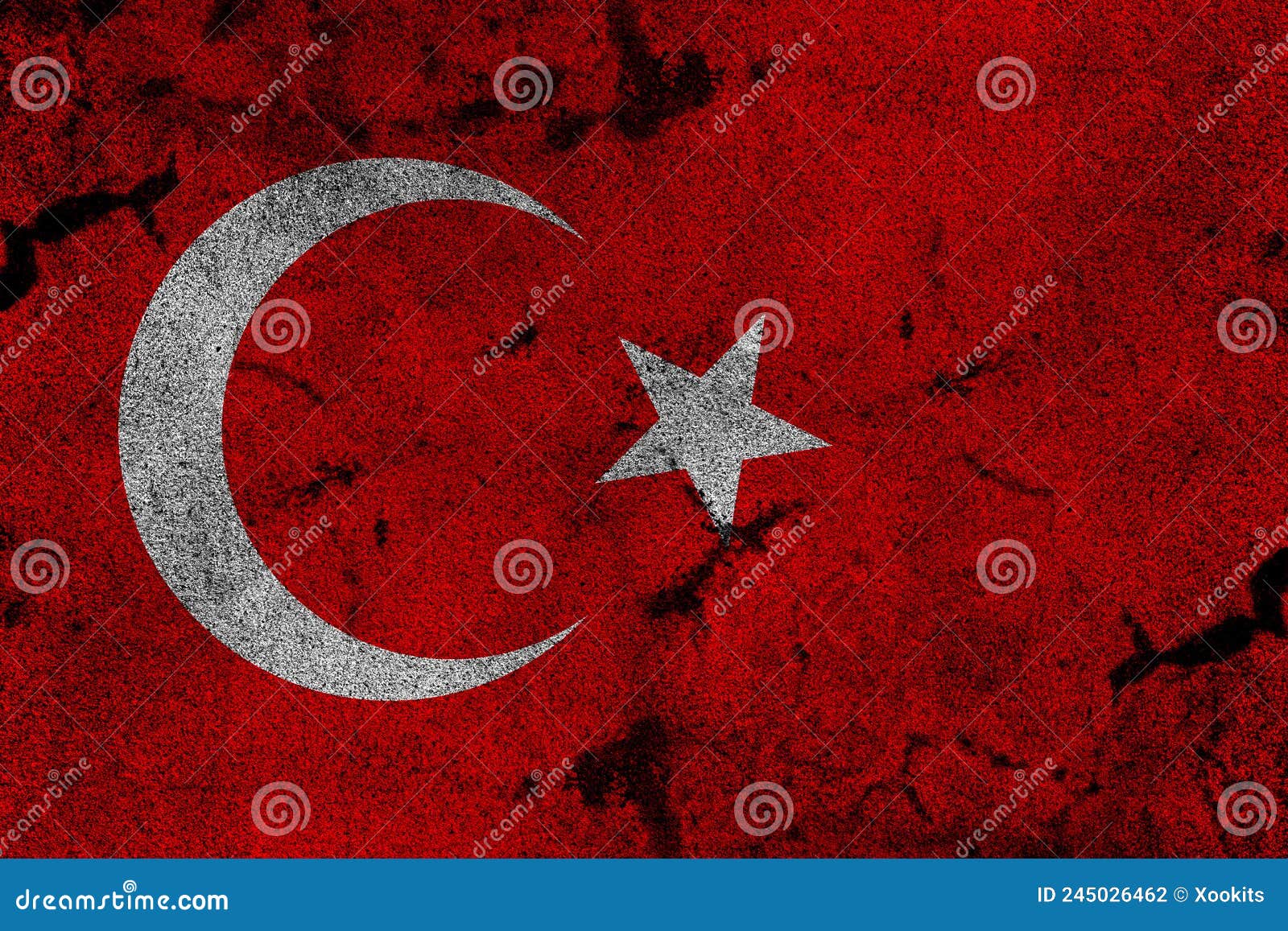 Rustic Turkey Flag on Old Abandoned Grunge Textured Concrete Wall Stock