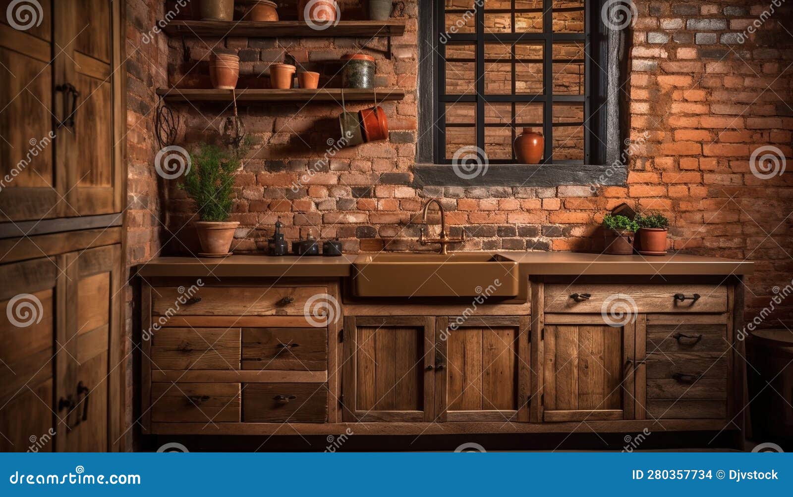 Rustic Vase on Modern Shelf Adds Elegance To Domestic Kitchen Generated