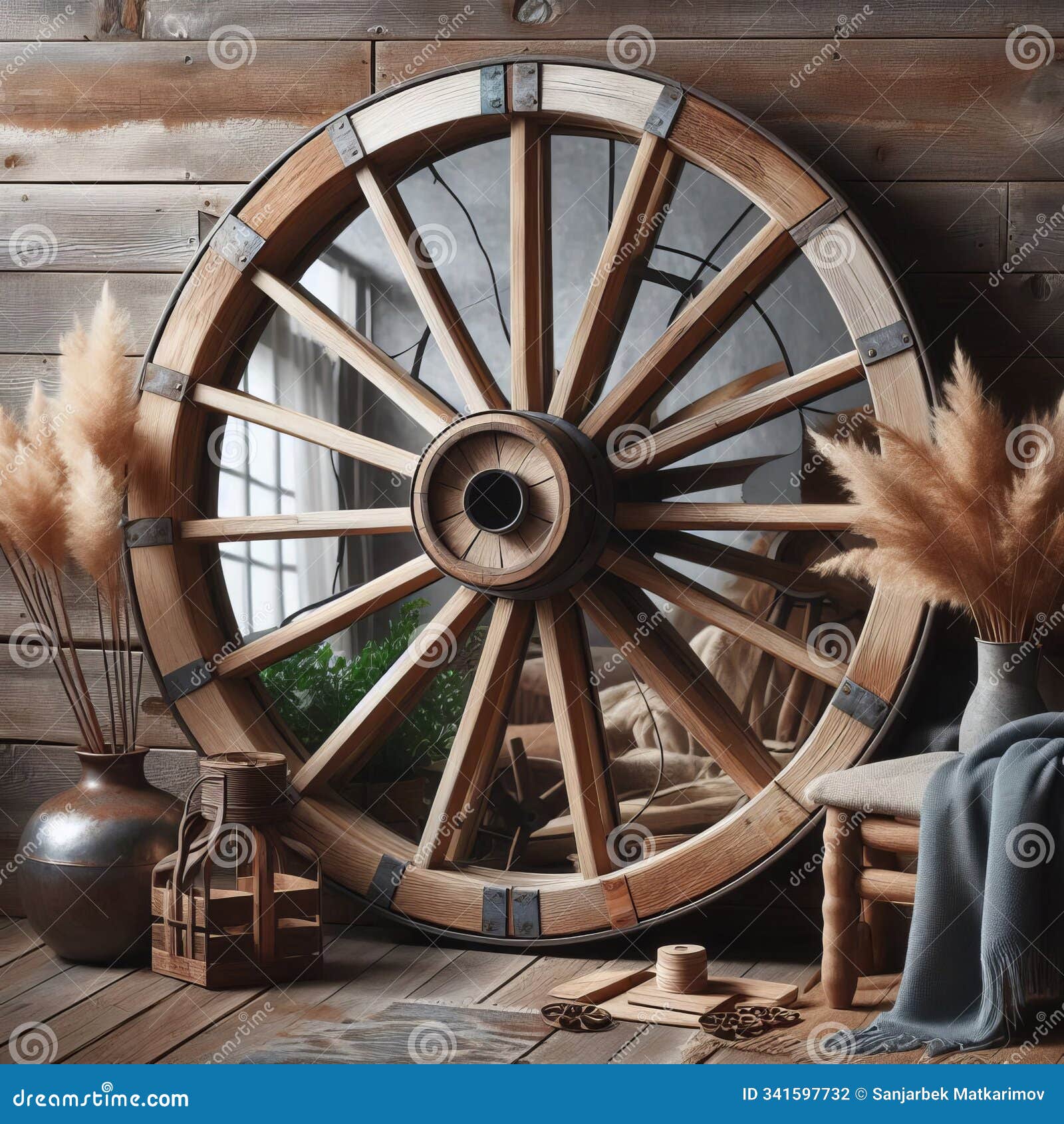 rustic wagon wheel mirror mimics the look of a vintage wagon whe