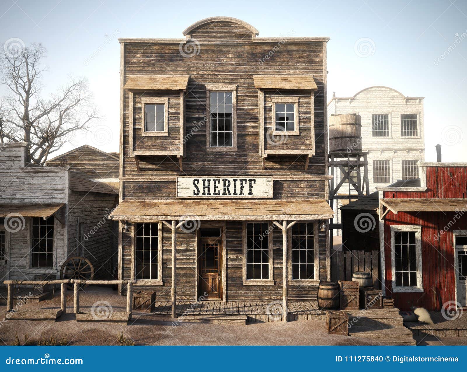 rustic western town sheriff`s office. 3d rendering.