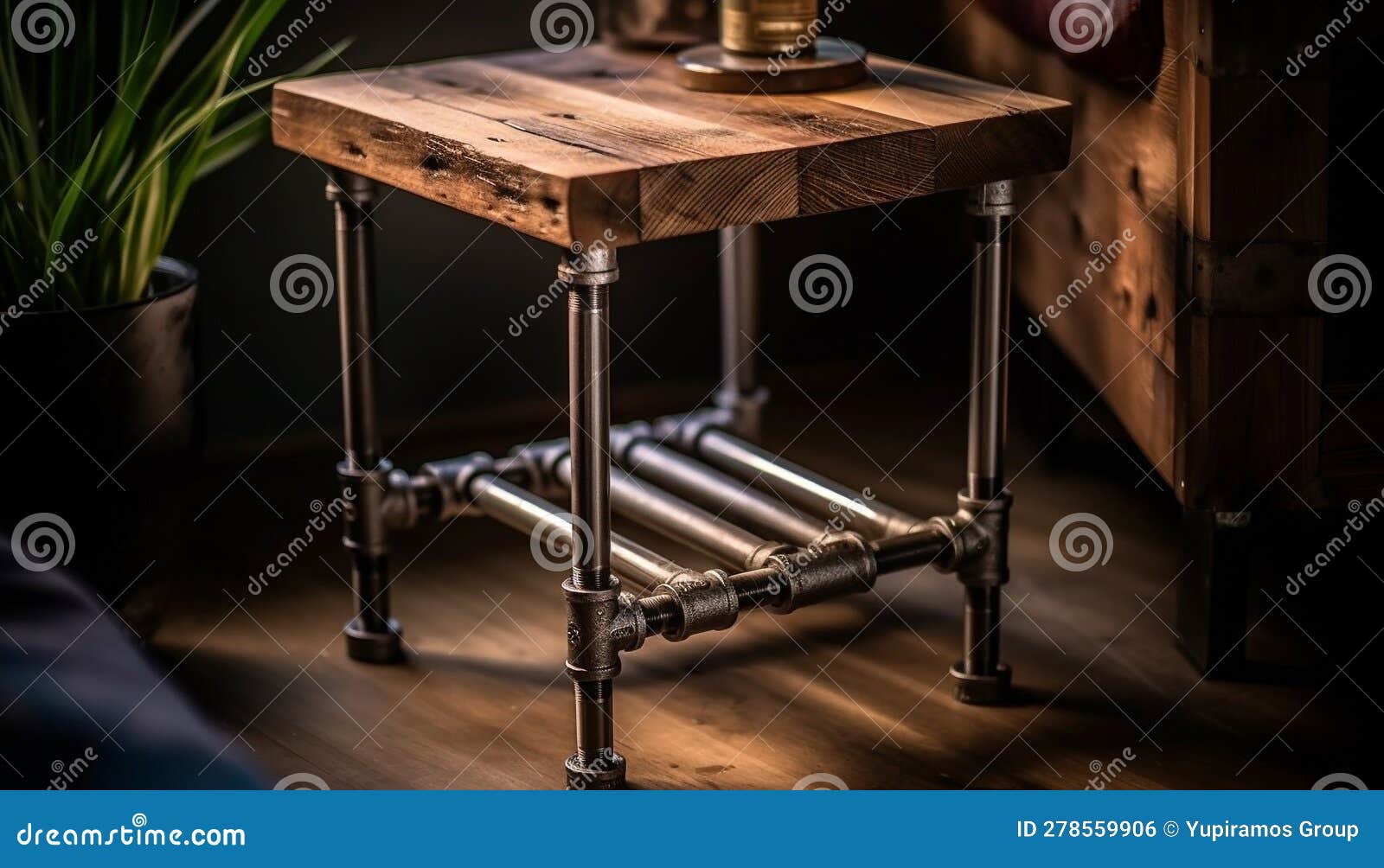 Rustic Wood Table and Metal Chairs in Cozy Coffee Shop Generated by AI