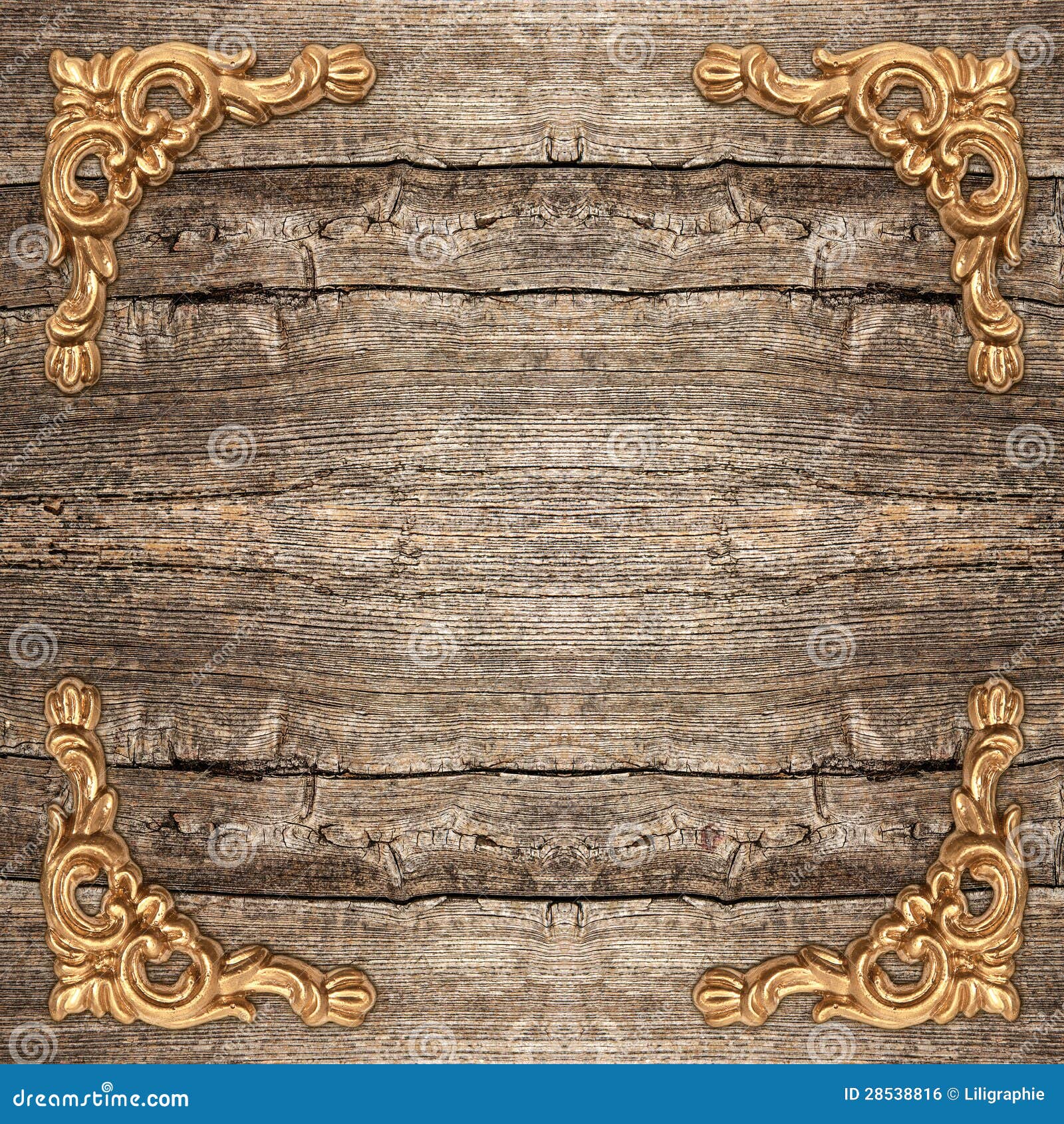 Rustic Wooden Background With Golden Corner Stock Photo ...