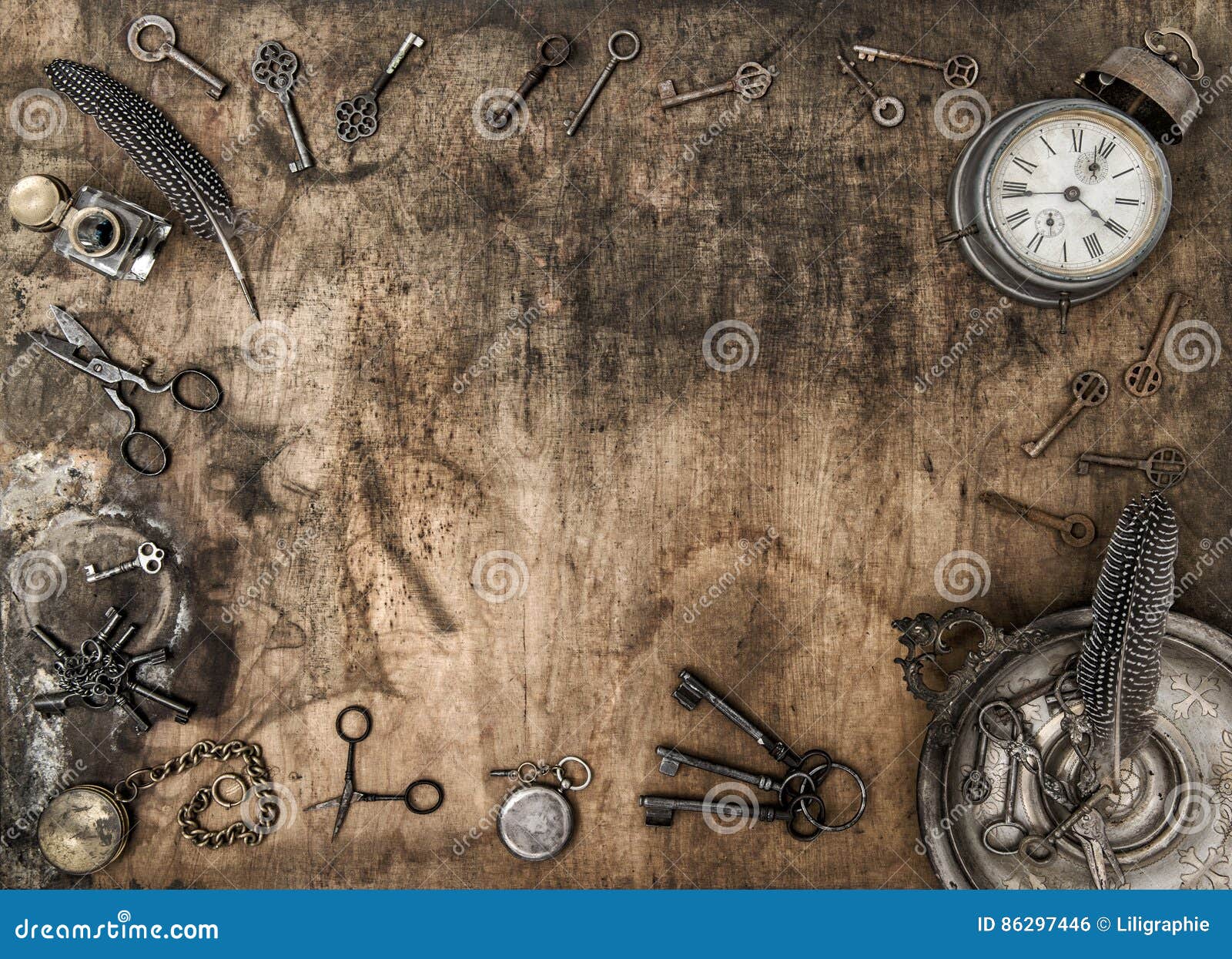 Rustic Wooden Background Vintage Office Accessories Stock Photo ...