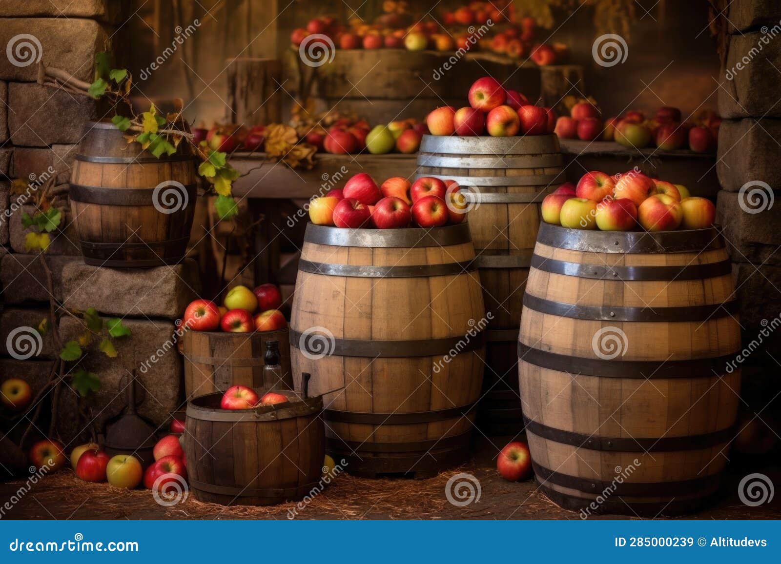 Rustic Wooden Barrels Filled with Fresh Apple Cider Stock Image Image