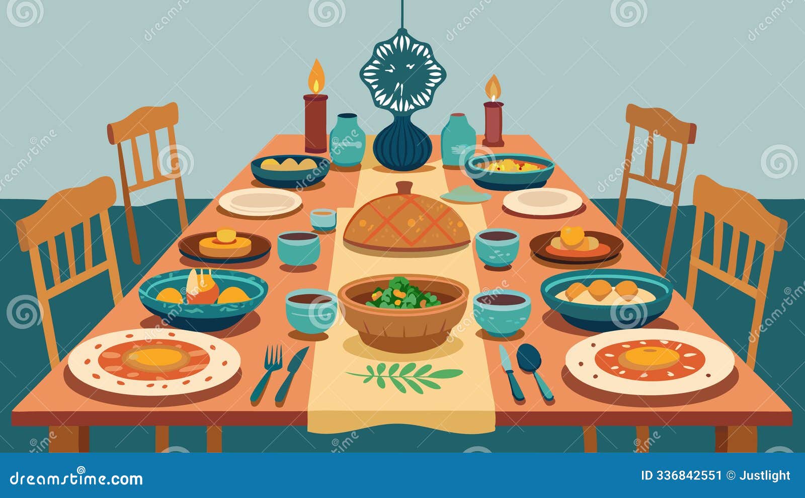 a rustic wooden table is adorned with an array of colorful mismatched plates and lery set for a bohemianinspired dinner