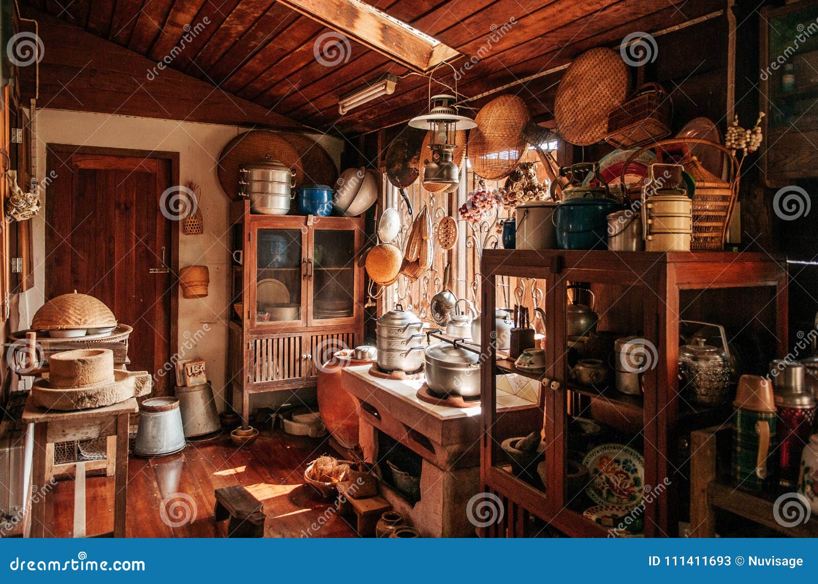 Interpersonal Min crude oil Rustic Wooden Vintage Kitchen in Country House Interior Decoration for Thai  Style House Editorial Stock Photo - Image of clean, farmhouse: 111411693