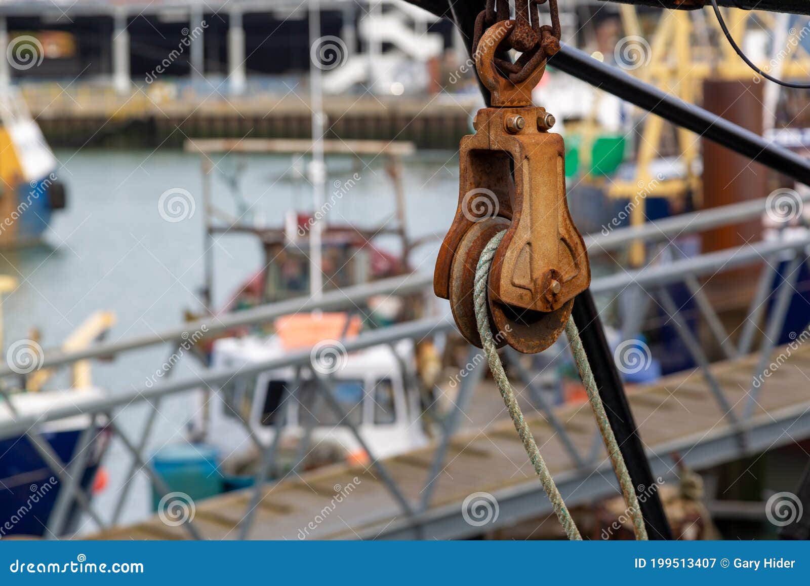 A Rusty Block and Tackle on a Fishing Boat Stock Image Image of