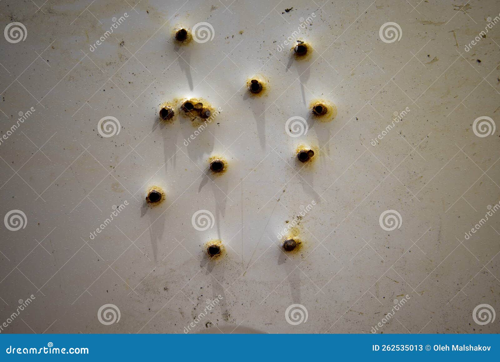 Rusty Bullet Holes in a Metal Plate. Stock Image Image of tank