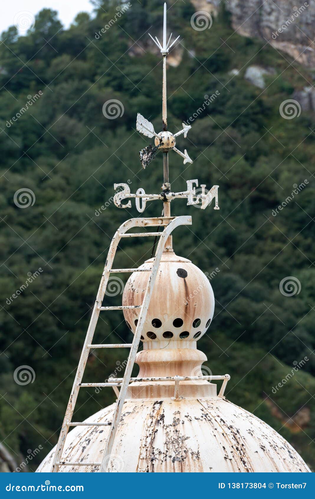 Rusty dome of a lighthouse stock photo. Image of mountain 138173804