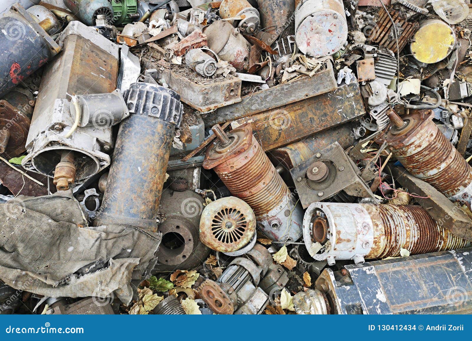Pile Of Old Motor Parts Scrap Metal For Recycling Stock Photo