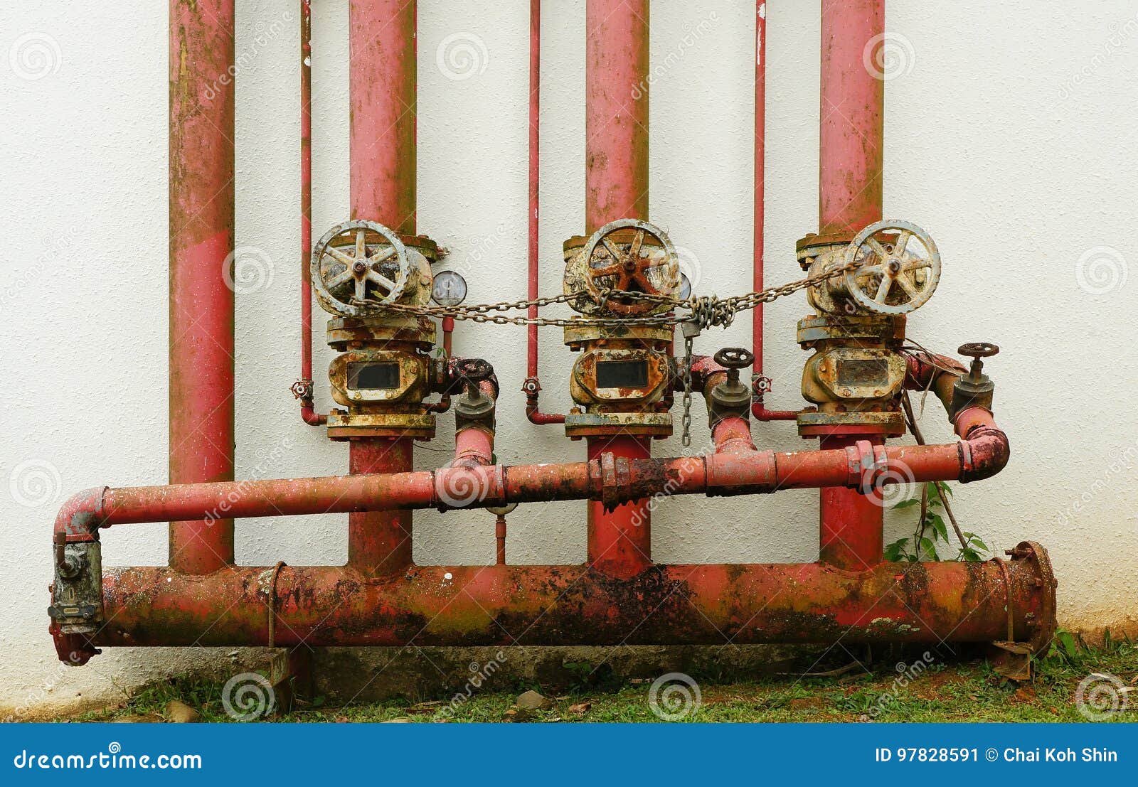 Rusty Fire Fighting Pipeline System Locked by Metal Chain Stock Image -  Image of industry