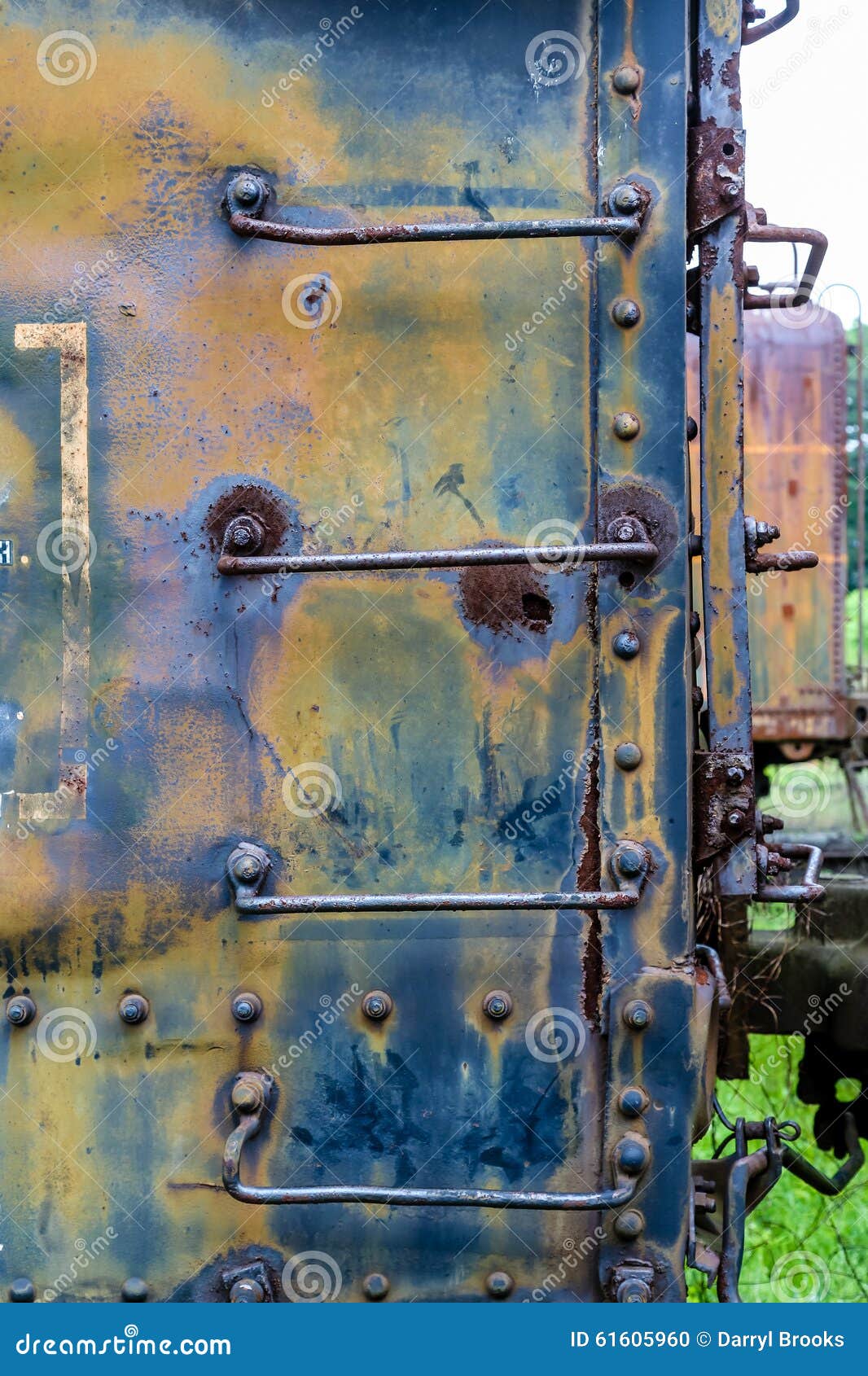 Rusty Ladder on Blue Train Car Stock Photo Image of transportation, railroad 61605960