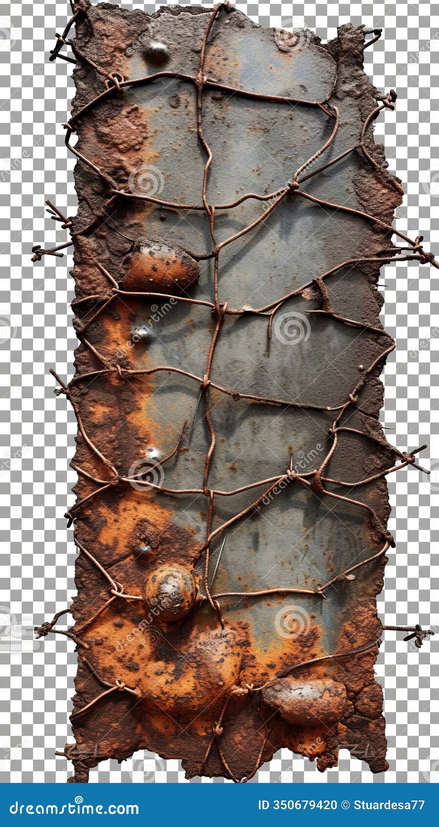 rusty metal plate with tangled barbed wire , ai-generated