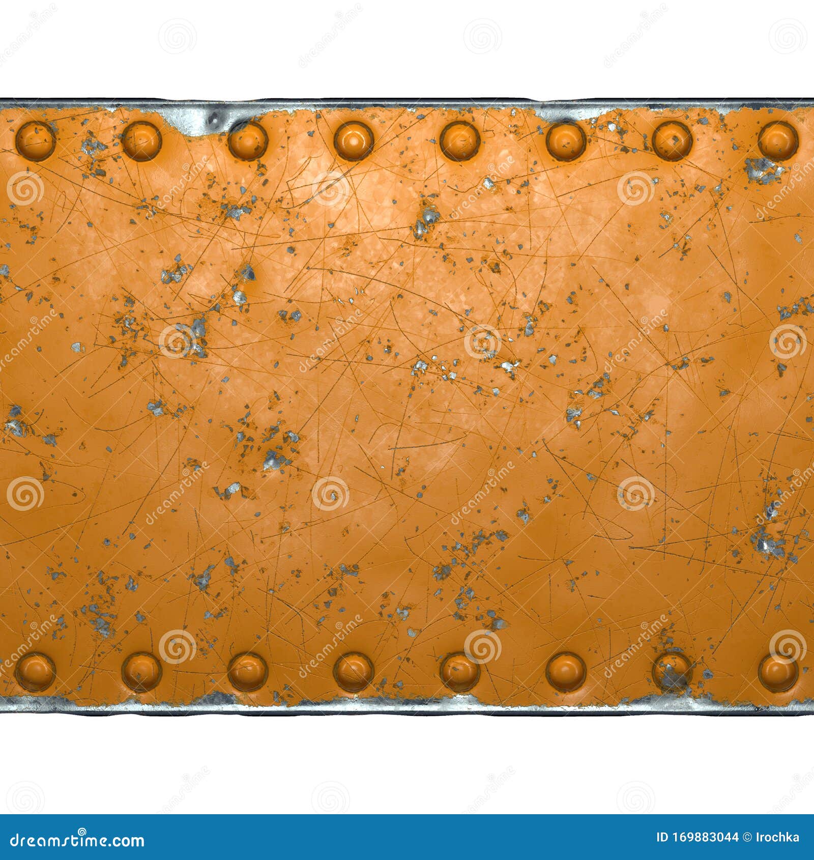 rusty metal strip with rivets on the center against on white background 3d