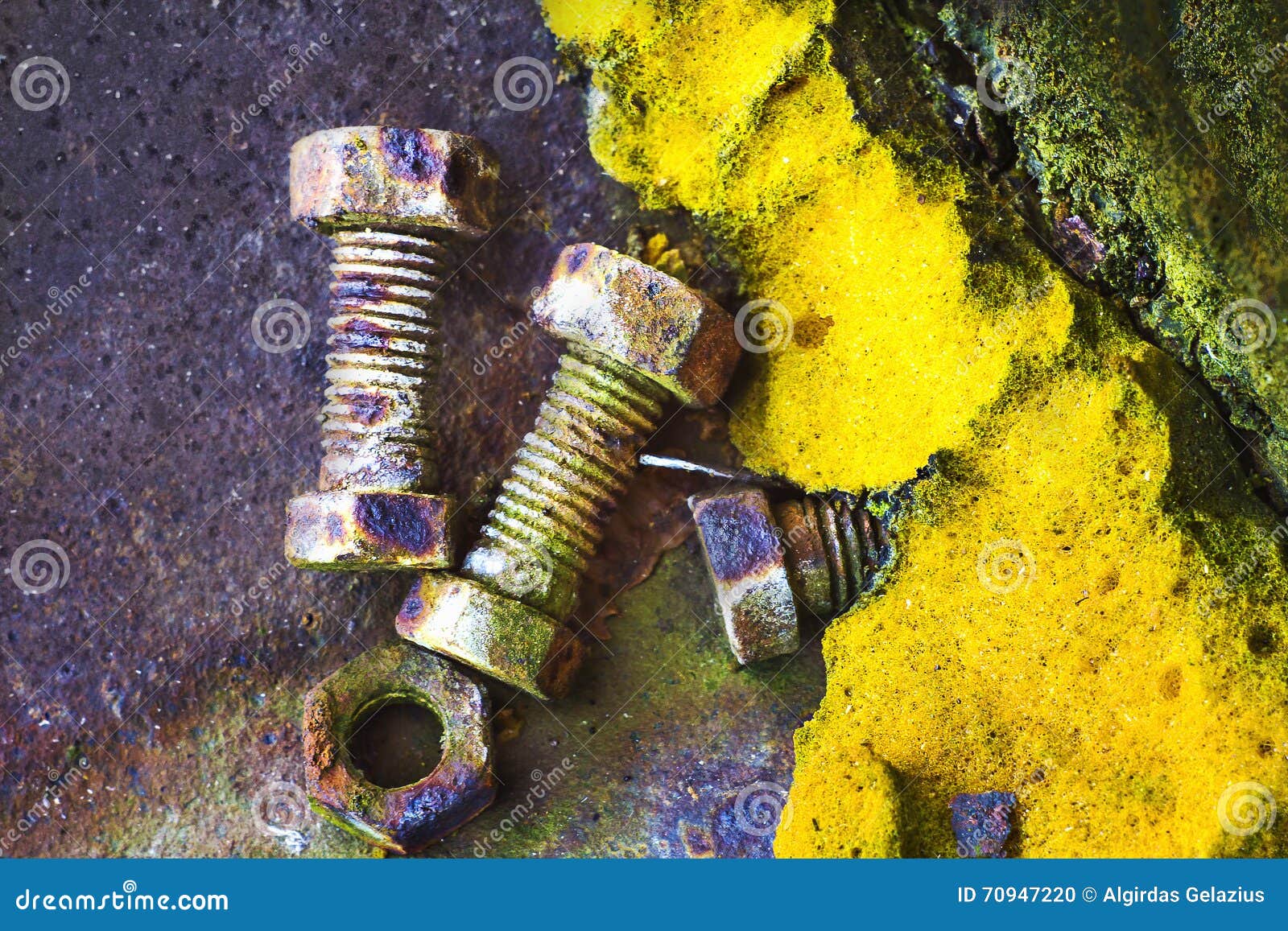 Rusty Old Bolts and an Old Polyurethane Foam Stock Photo Image of