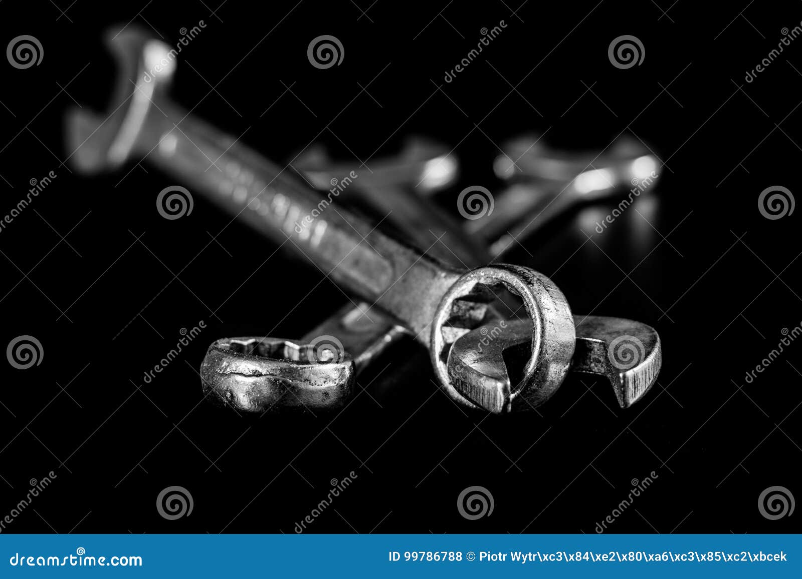 Rusty, Old Keys. Hydraulic Keys on a Black Table in a W Stock