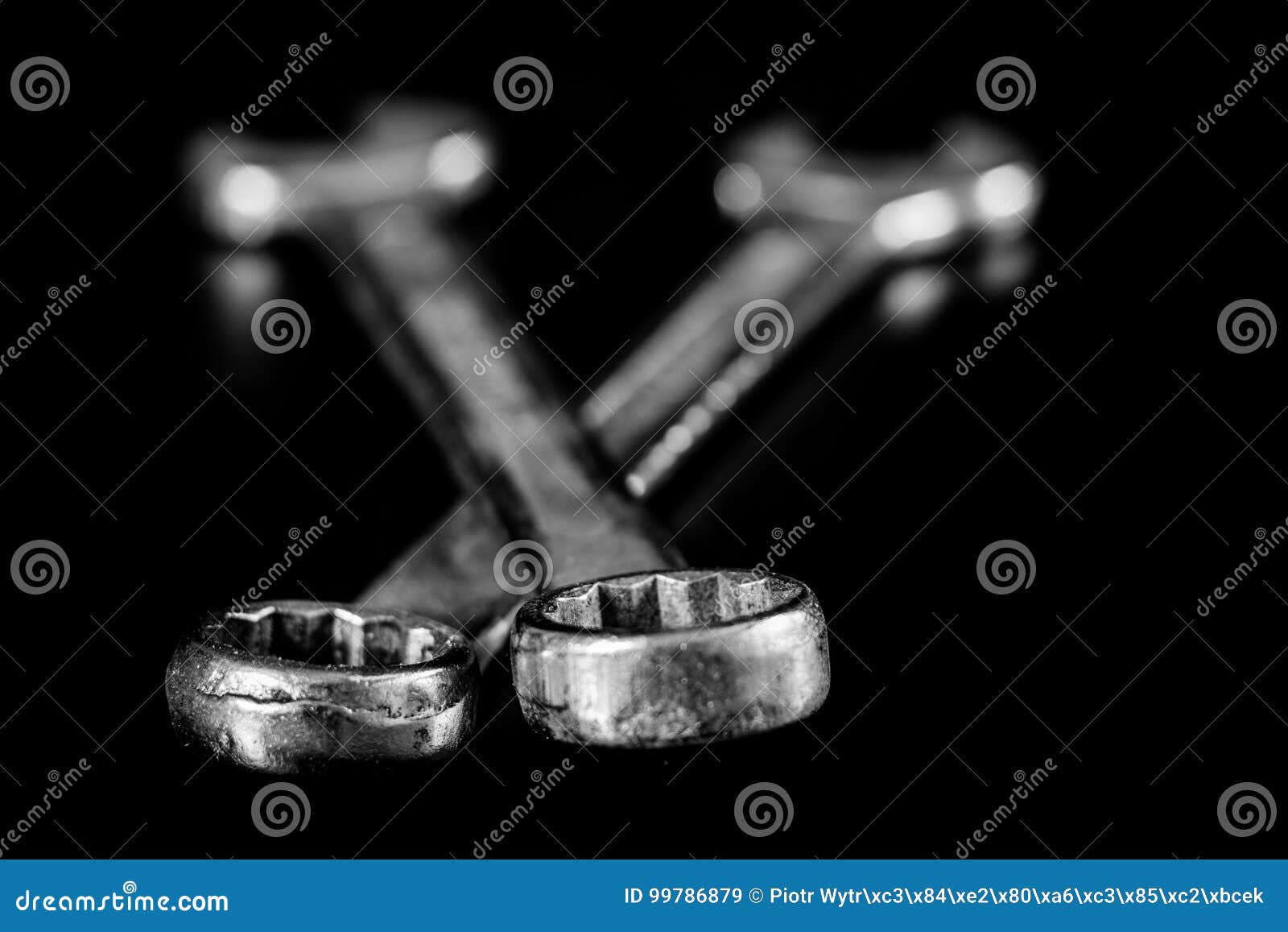 Rusty, Old Keys. Hydraulic Keys on a Black Table in a W Stock