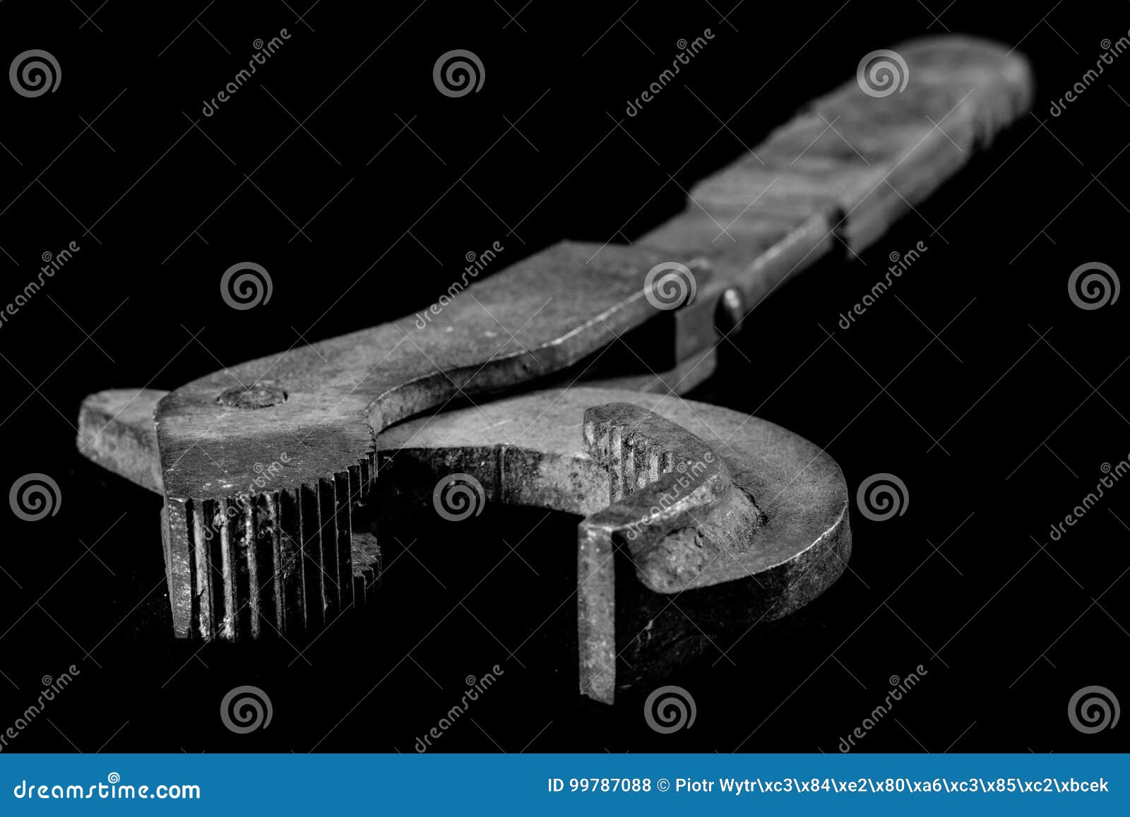 Rusty, Old Keys. Hydraulic Keys on a Black Table in a W Stock