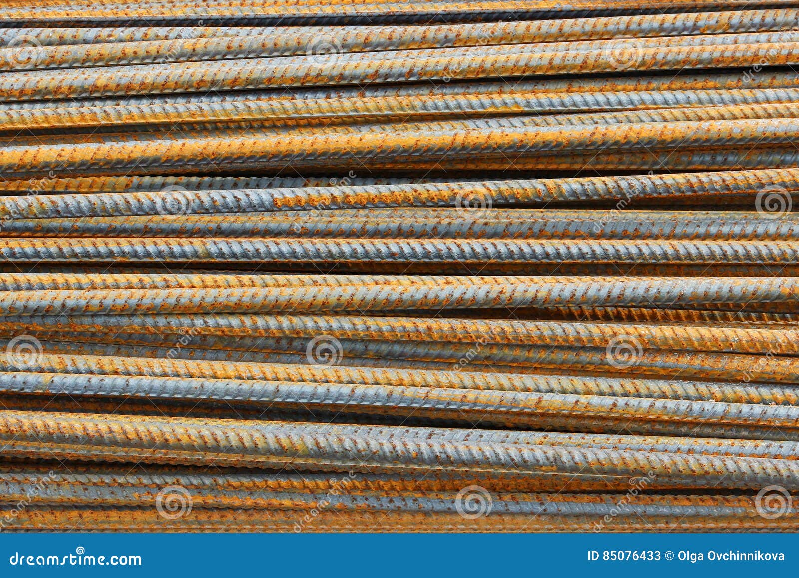 Rusty Rebar Rods Lie in a Pile Near the Construction Site of the Viaduct Stock Image Image of