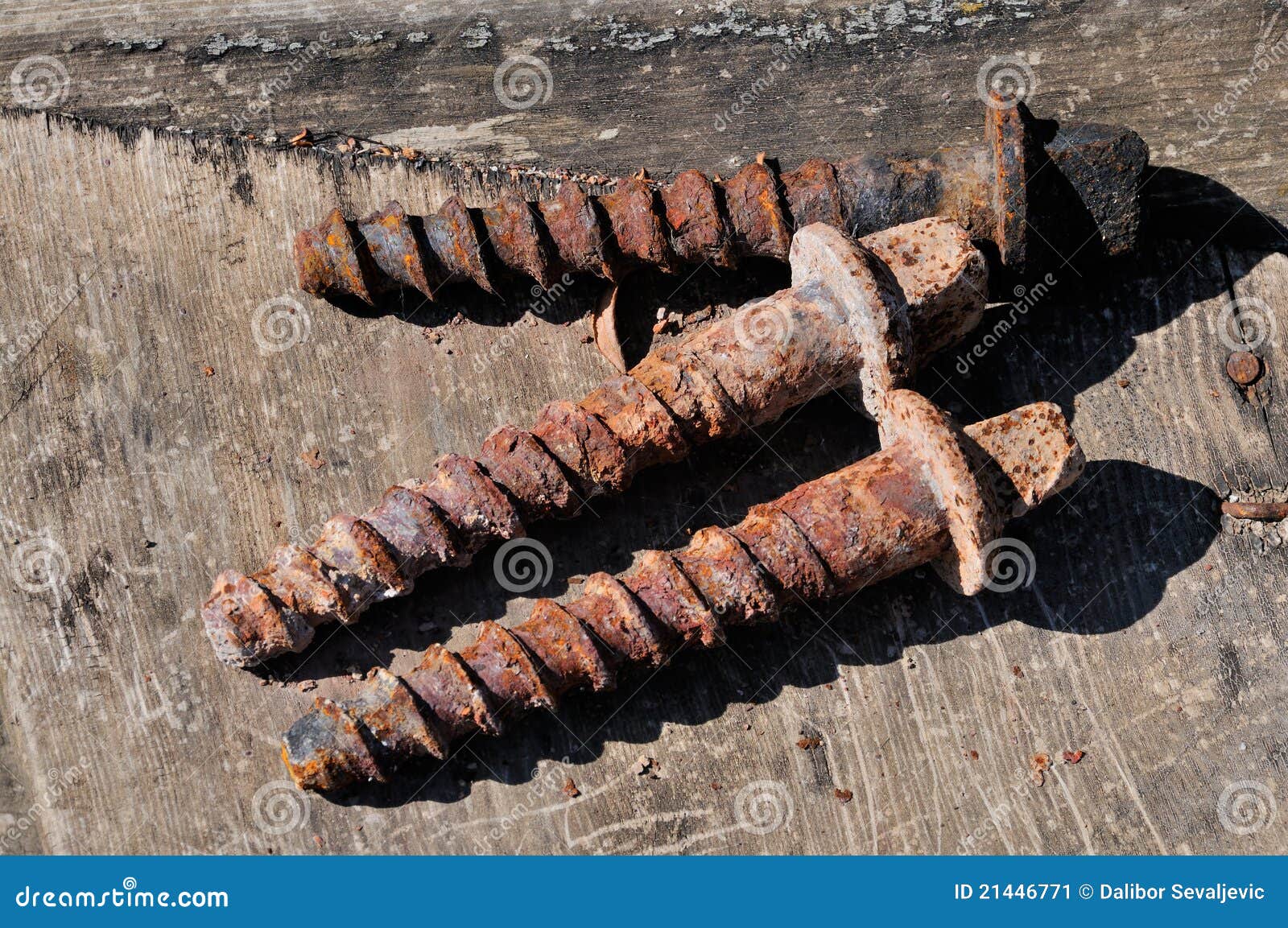 Rusty screws on old board stock image. Image of dirty 21446771