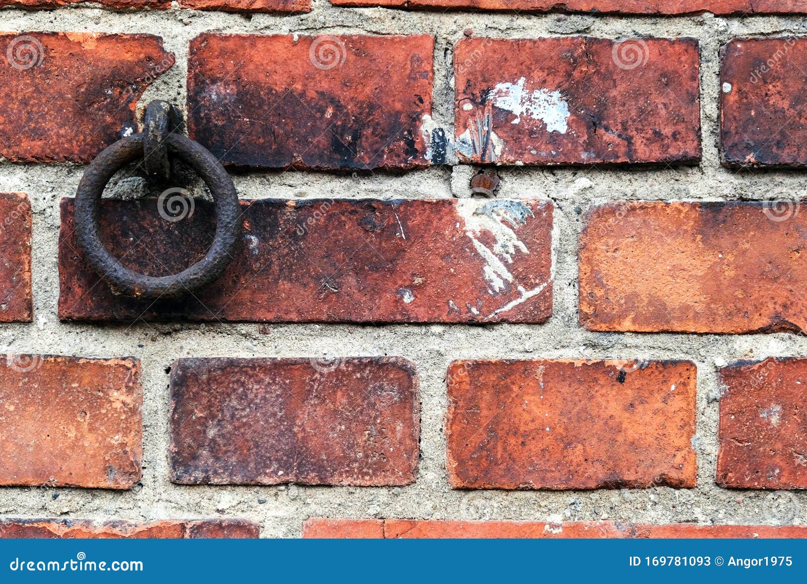 Rusty Steel Ring in an Old Vintage Red Bricks Wall. Abstract ...