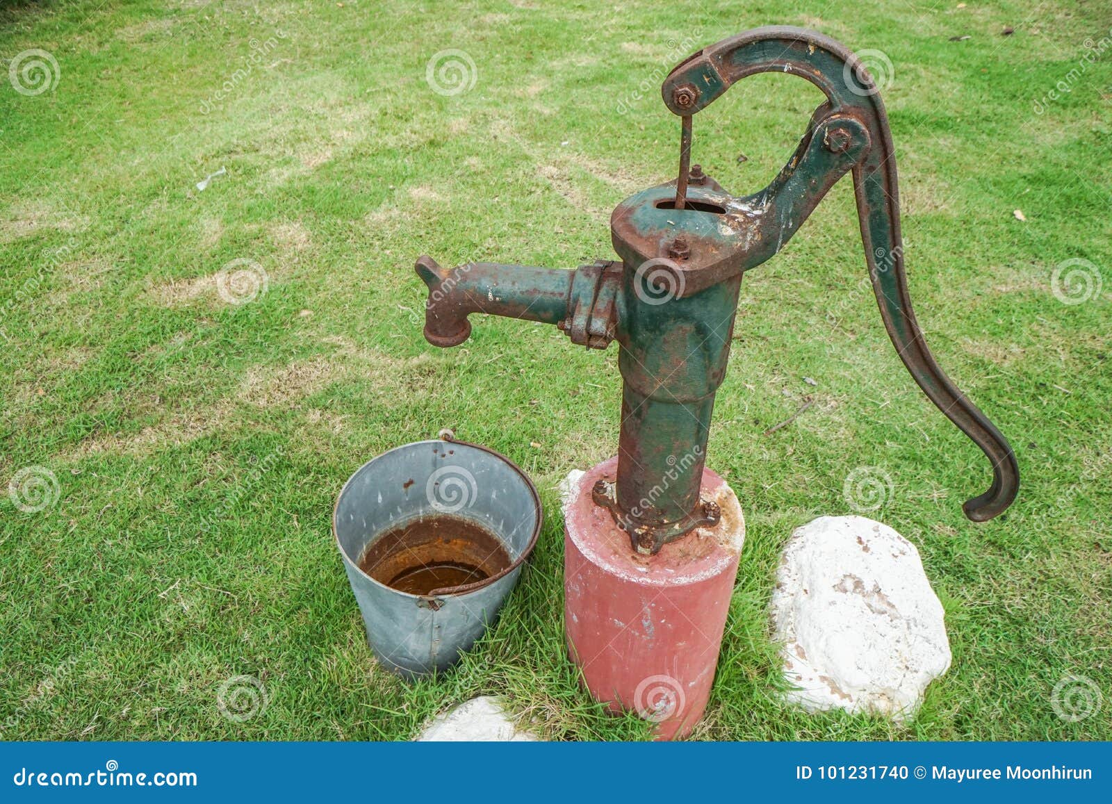 Rusty Vintage Water Pump with Stainless Bucket Stock Photo Image of