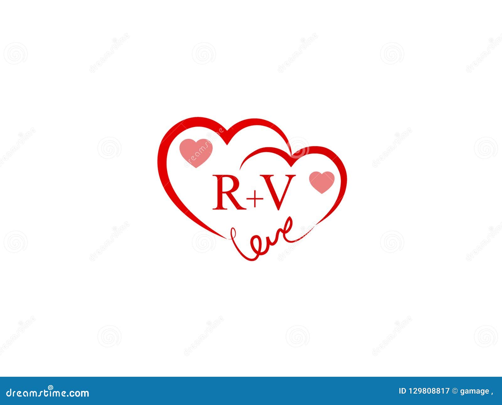 Initial Logo Letter RV With Heart Shape Red Colored, Logo Design