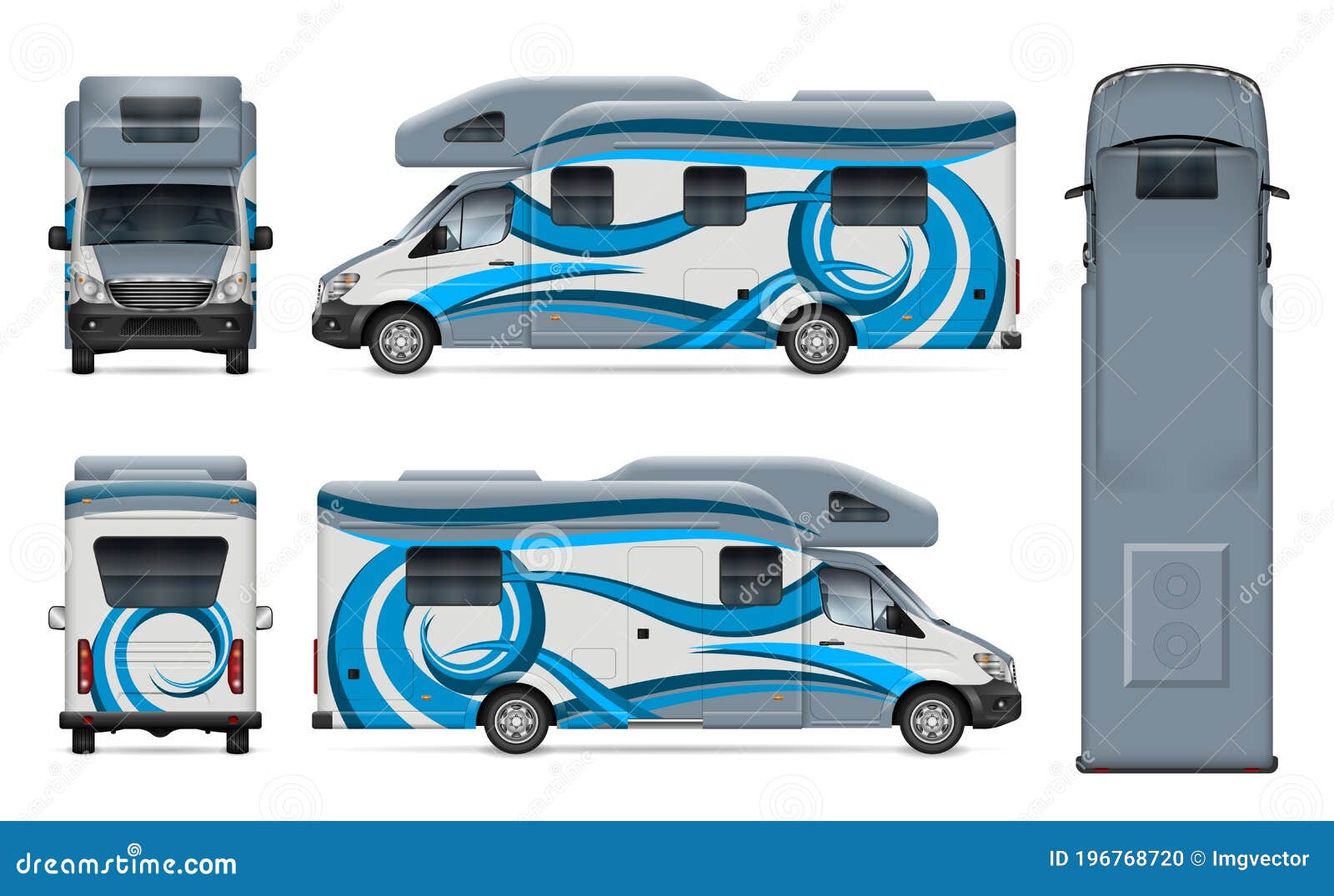 rv  template. vehicle branding mock up side, front, back, top view