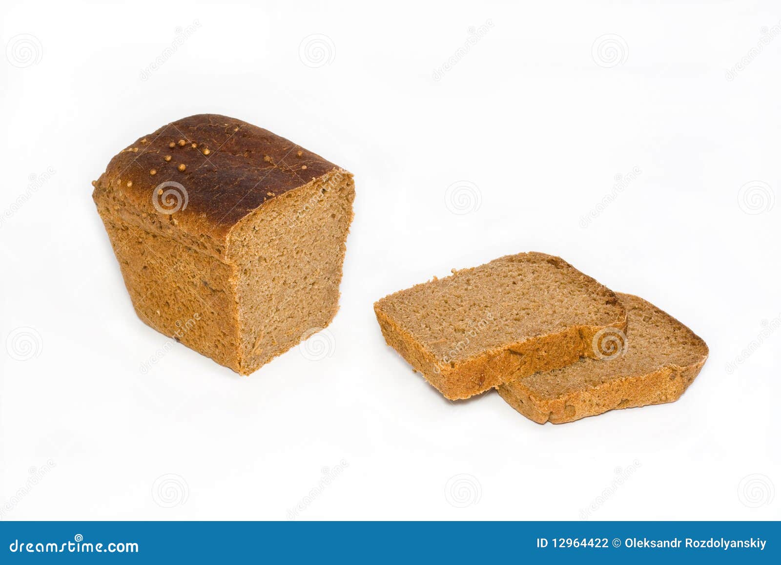 Rye bread is cut on a white background