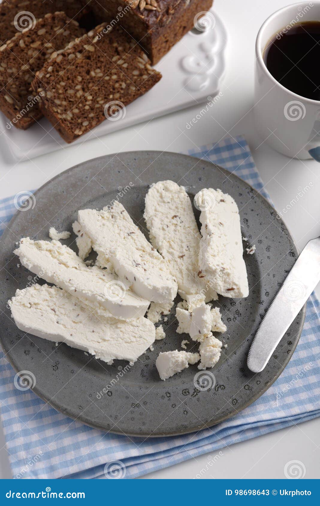 Rye Bread, Cheese and Coffee Stock Image Image of table, black 98698643