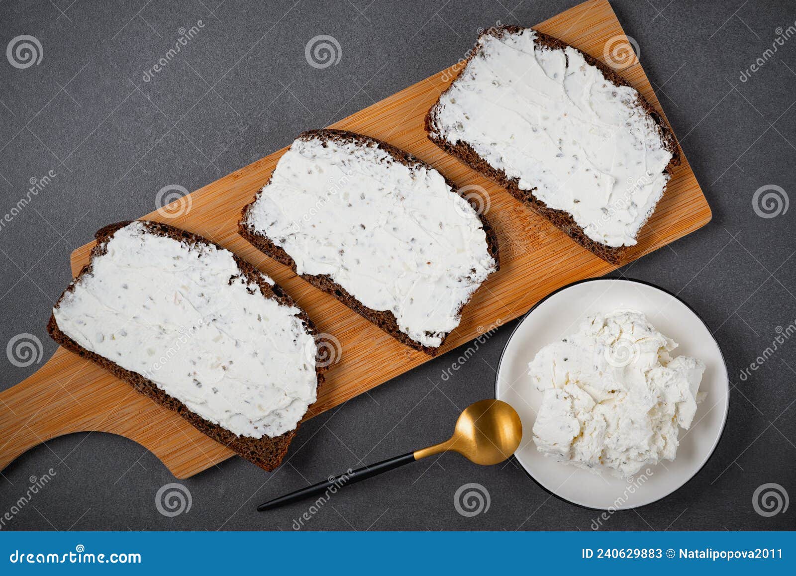 Rye Bread with Cream Cheese on Grey Table Stock Image Image of