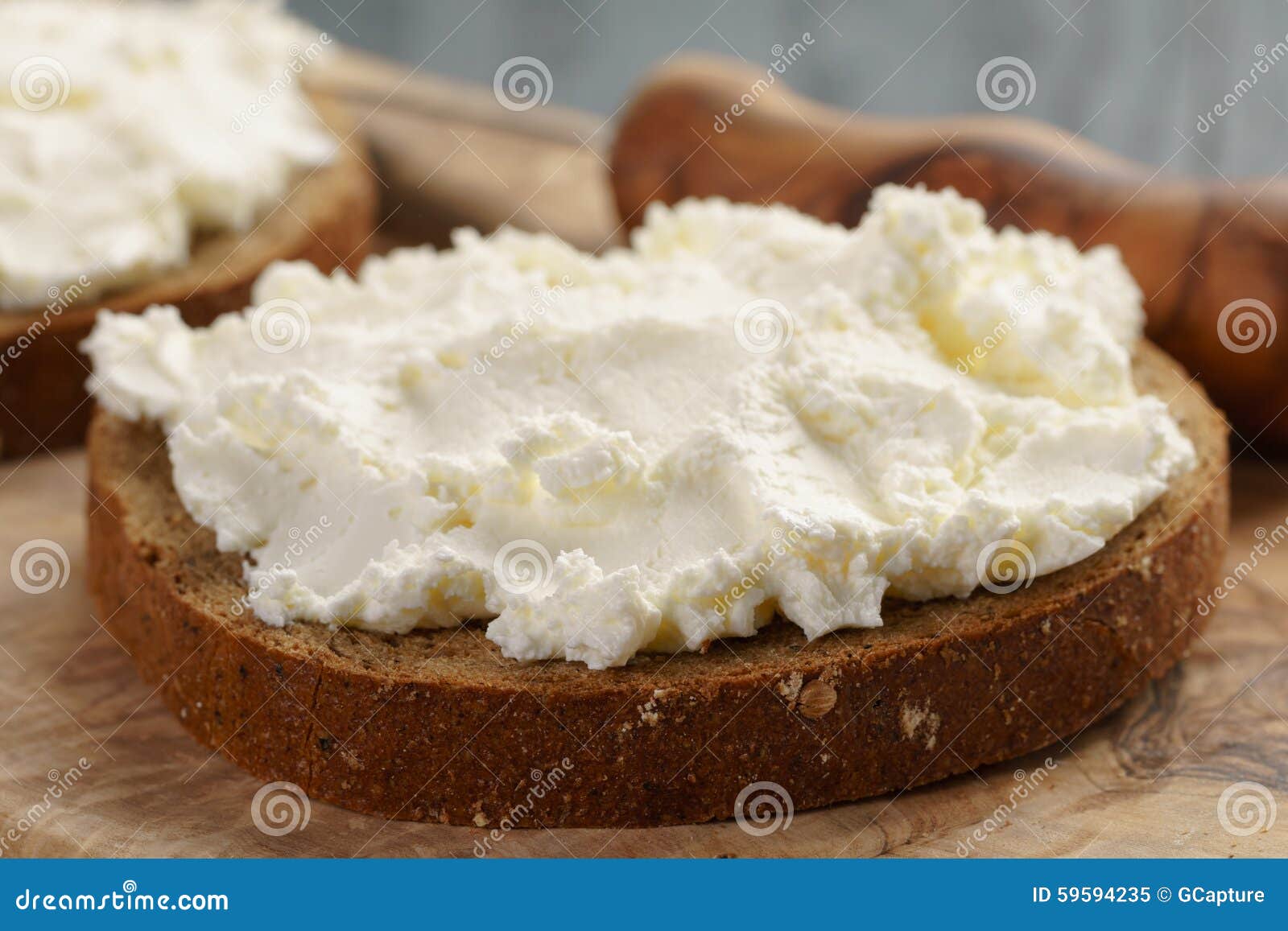 Rye Bread with Cream Cheese on Wood Table Stock Image Image of milk