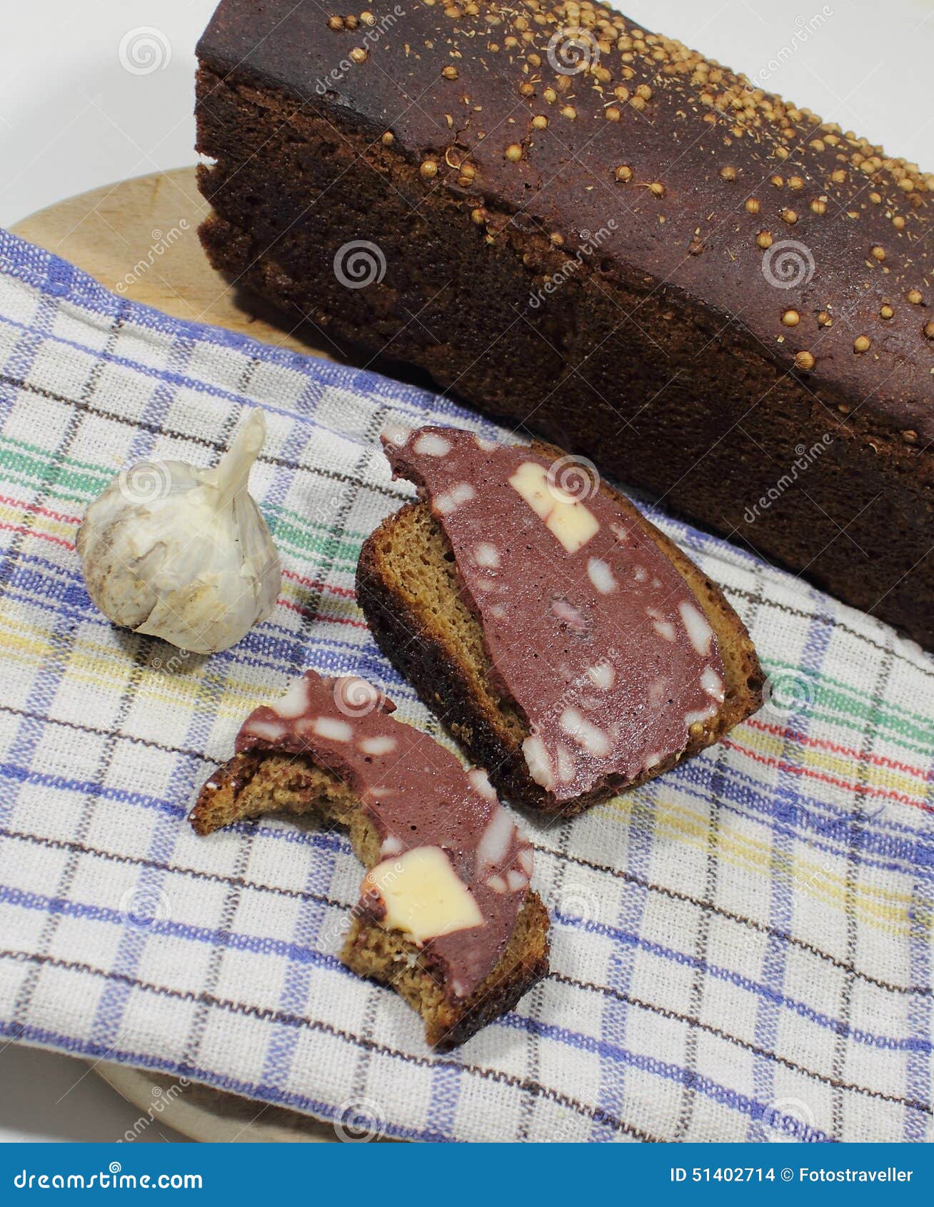 Rye bread with sausage stock photo. Image of lifestyle 51402714