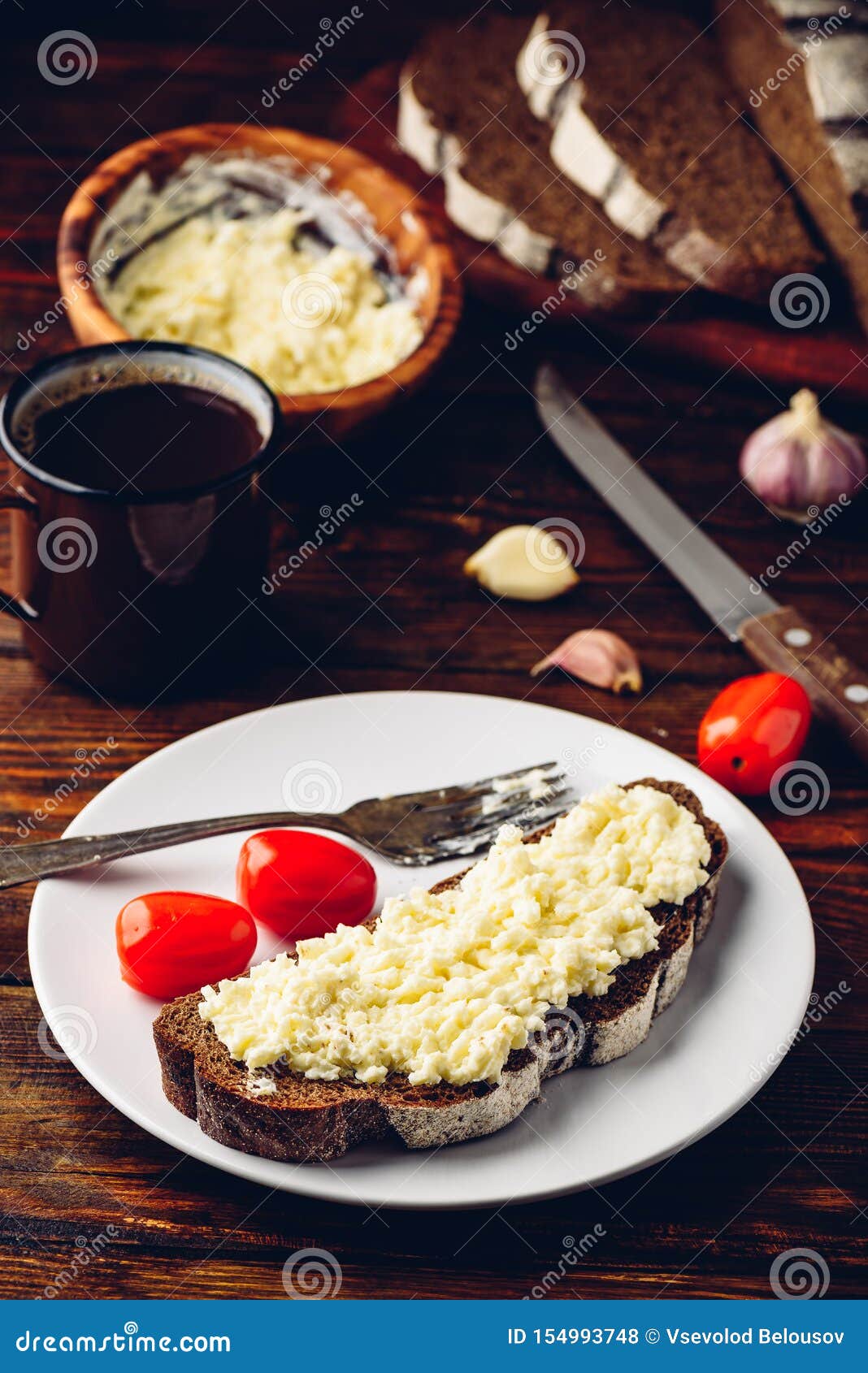 Rye Bread Toast with Processed Cheese and Garlic Stock Photo Image of