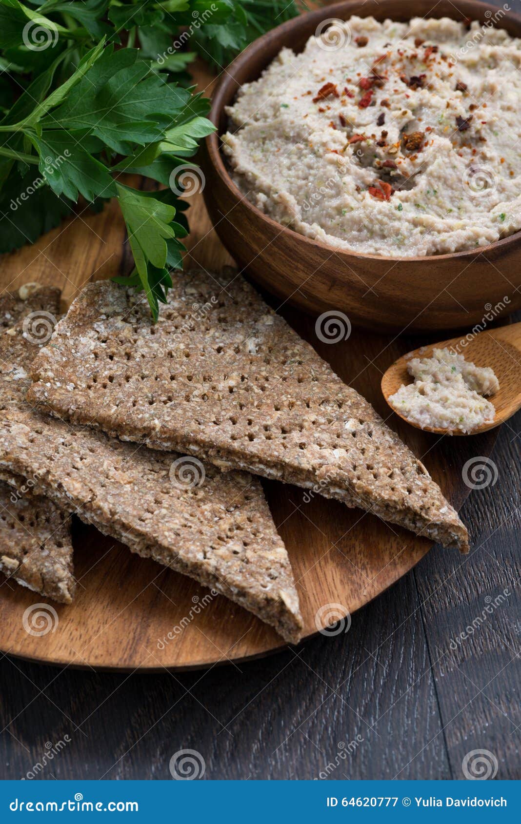 Rye Flat Bread and Vegetable Pate with Spices, Vertical Stock Image