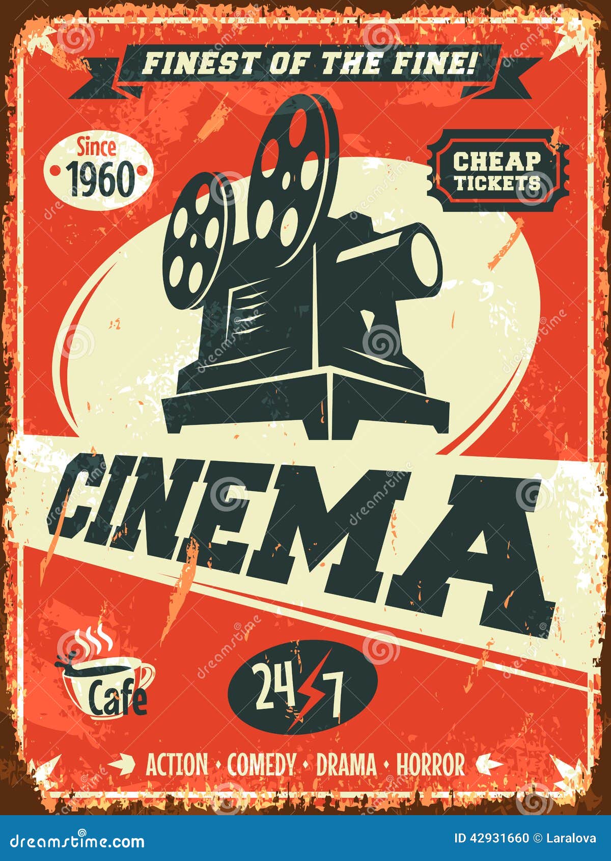 Rétro Affiche Grunge De Cinéma Illustration de Vecteur Illustration