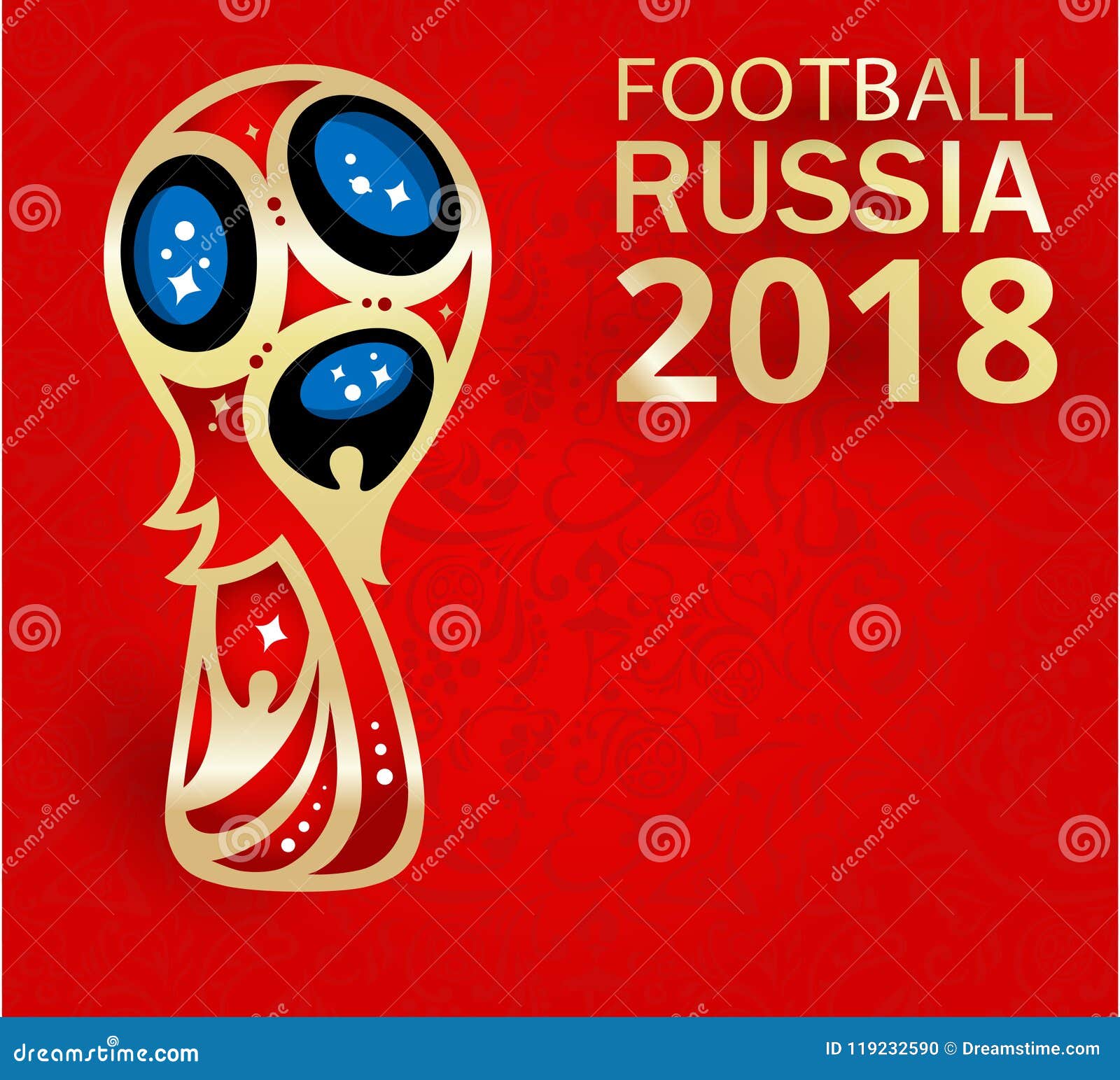 Rússia vermelha fundo do futebol de 2018 campeonatos do mundo com o ornamento simbólico do copo e do russo Ilustração do vetor r