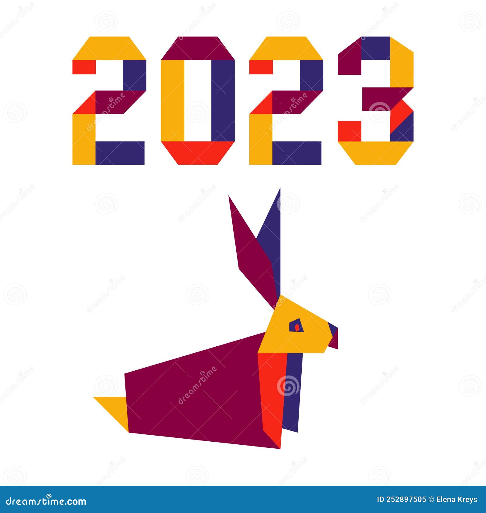 Feliz Año Nuevo Ilustración Vectorial Con Origami 2023 Años Números  Conejito Animal Anual Signo Del Zodiaco Símbolo De 2023 En El Calendario  Chino. Año Del Conejo. Diseño Festivo Del Horóscopo Chino Para