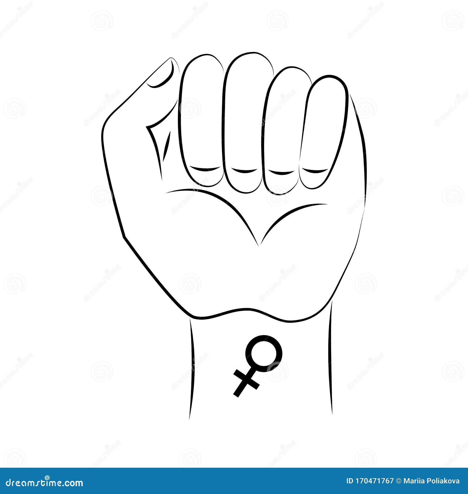 Símbolo De Feminismo Levantado Puño, Espejo De Veno Mano Con Tatuaje Feliz  Día De La Mujer 8 De Marzo Logotipo Ilustración del Vector - Ilustración de  negro, cartel: 170471767