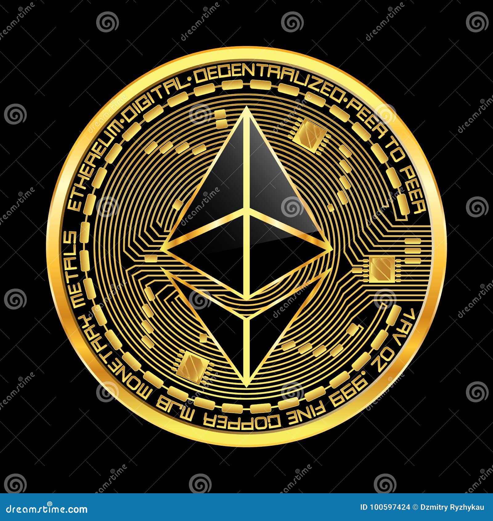 Símbolo Dorado De Ethereum De Criptomoneda Imagen de archivo editorial -  Ilustración de : 100597424