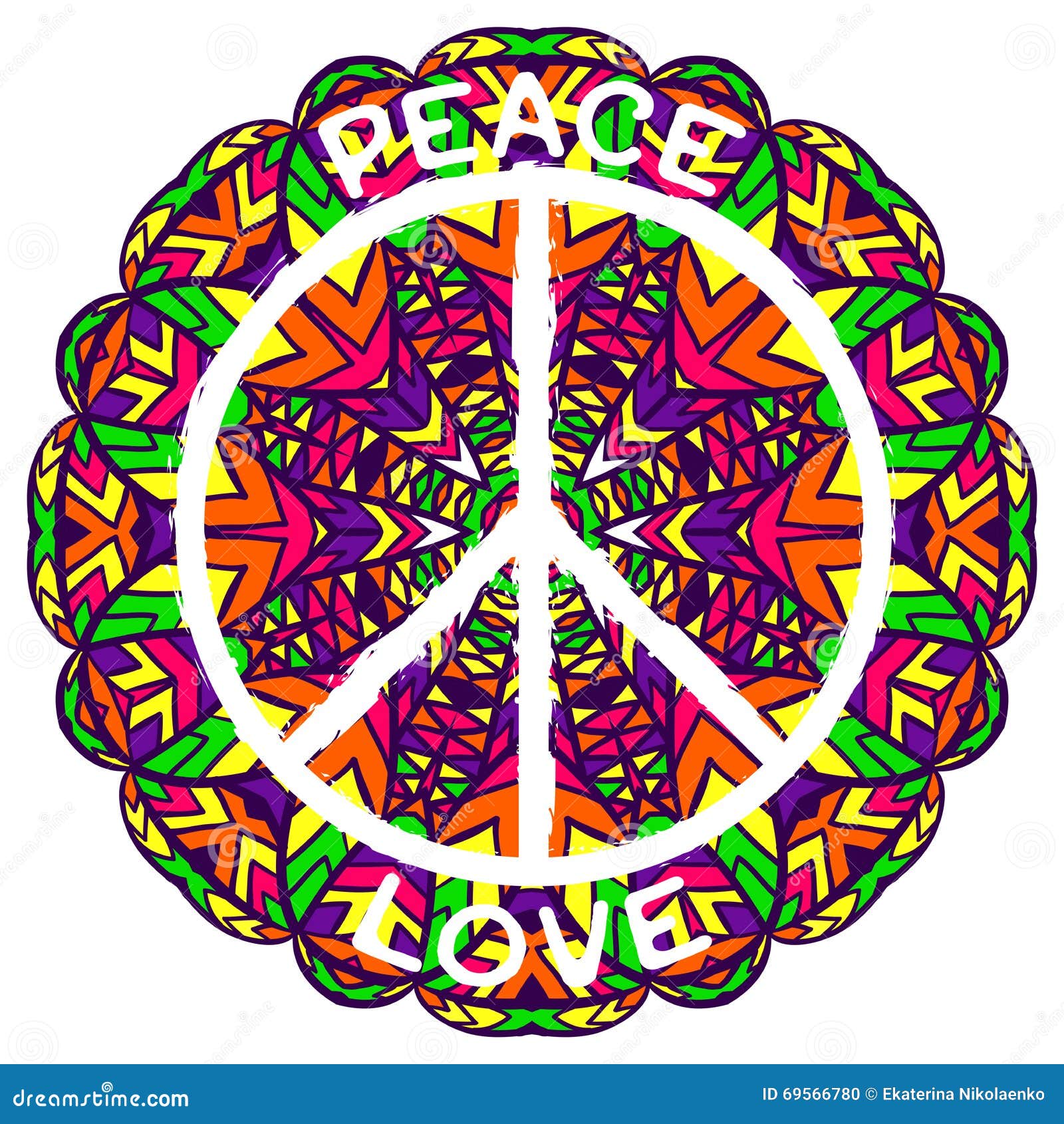 Símbolo De Paz Del Hippie Paz Y Amor En Fondo Colorido Adornado De La  Mandala Ilustración del Vector - Ilustración de tarjeta, arte: 69566780